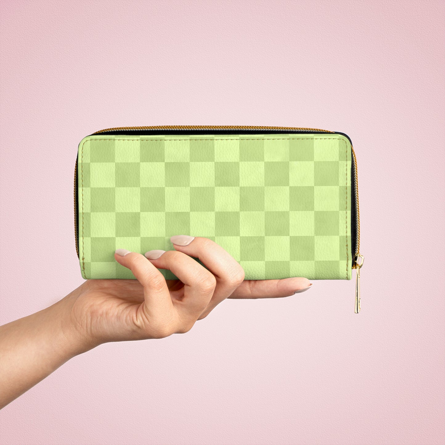 Checkered Green Zipper Wallet | Polyamory Friendly Accessory | ENM Lifestyle Wallet | Inclusive Chosen Family Gift | Colorful Retro Checker Wallet