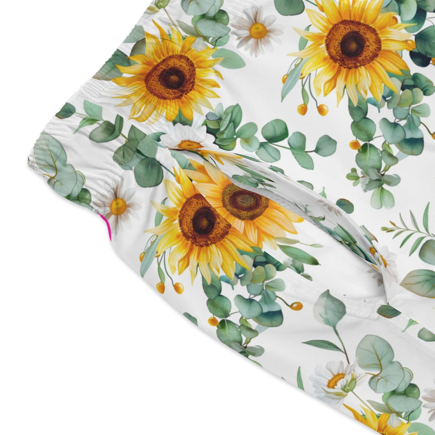 Men’s Sunflower & Daisy Swim Trunks – Bright Floral Summer Swim Shorts, ENM Polyamory Friendly Beach Board Shorts, Fast-Dry