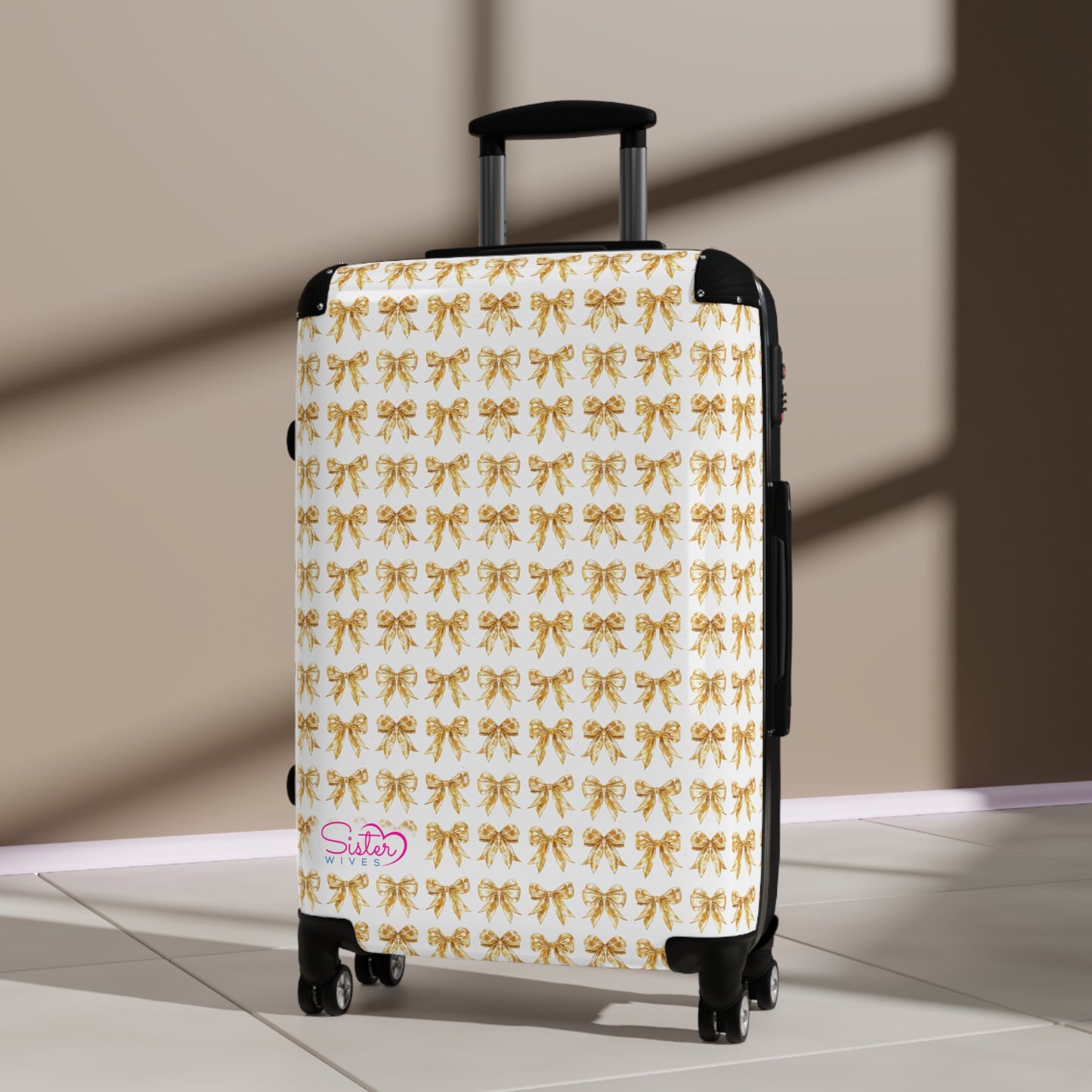 Coquette Golden Shimmer Bows Sisterwives Suitcase - Luggage, Travel Gear, Vacation Essential, Summer Adventure Bag, Stylish Travel Accessory