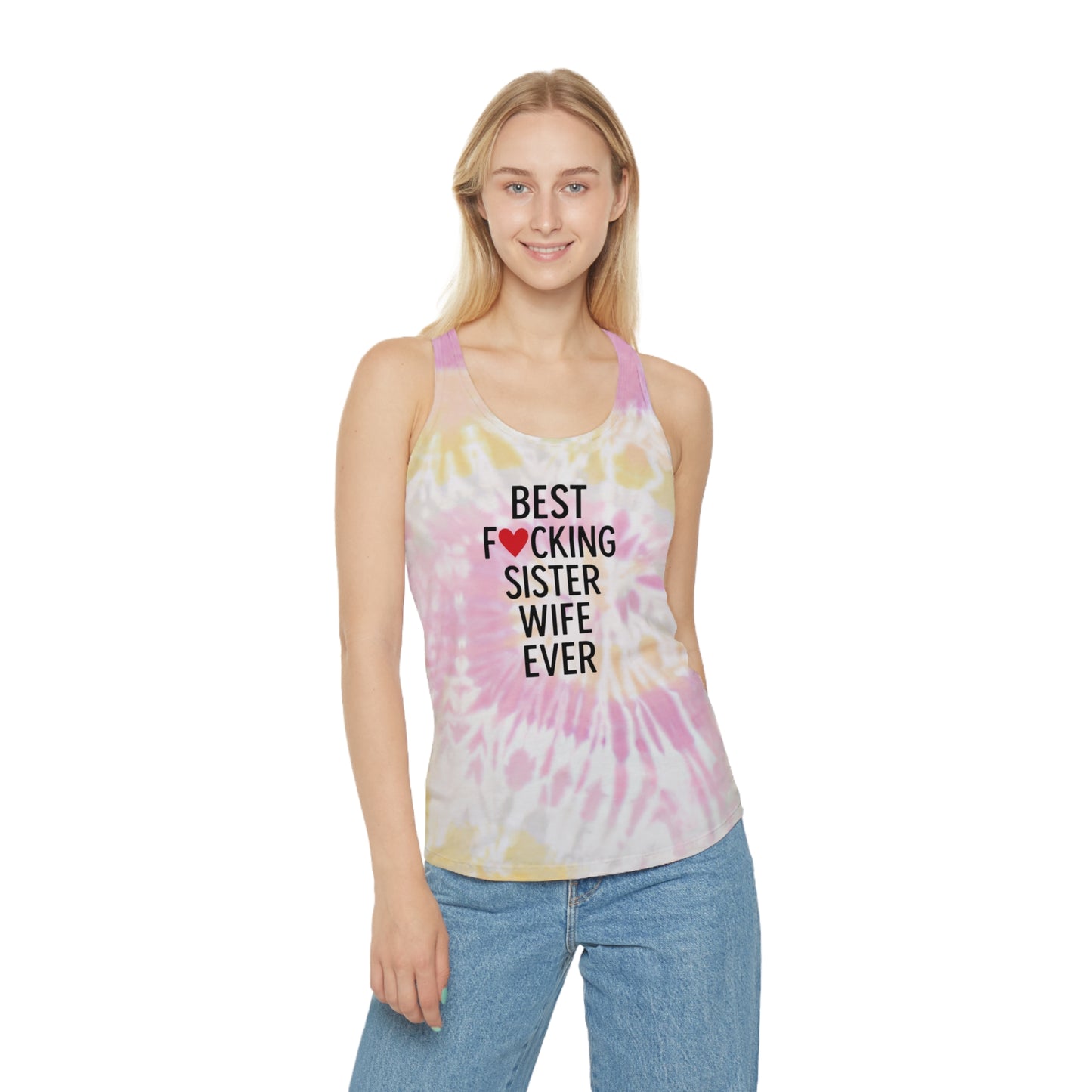 Best F*cking Sister Wife Light Blue Tie Dye Racerback Tank Top, Summer Fashion, Beach Wear, Casual Outfit, Festival Attire, Yoga Top