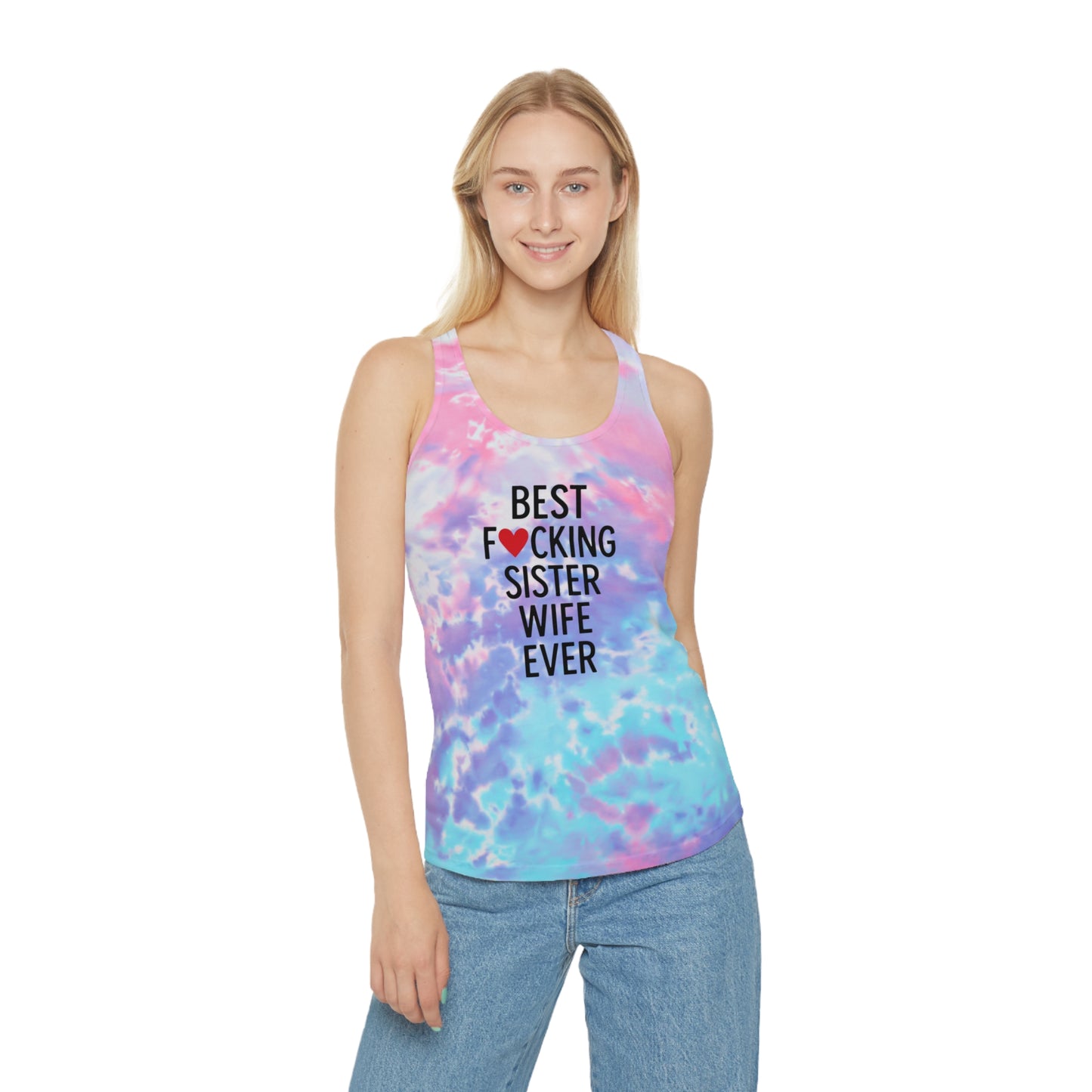 Best F*cking Sister Wife Light Blue Tie Dye Racerback Tank Top, Summer Fashion, Beach Wear, Casual Outfit, Festival Attire, Yoga Top