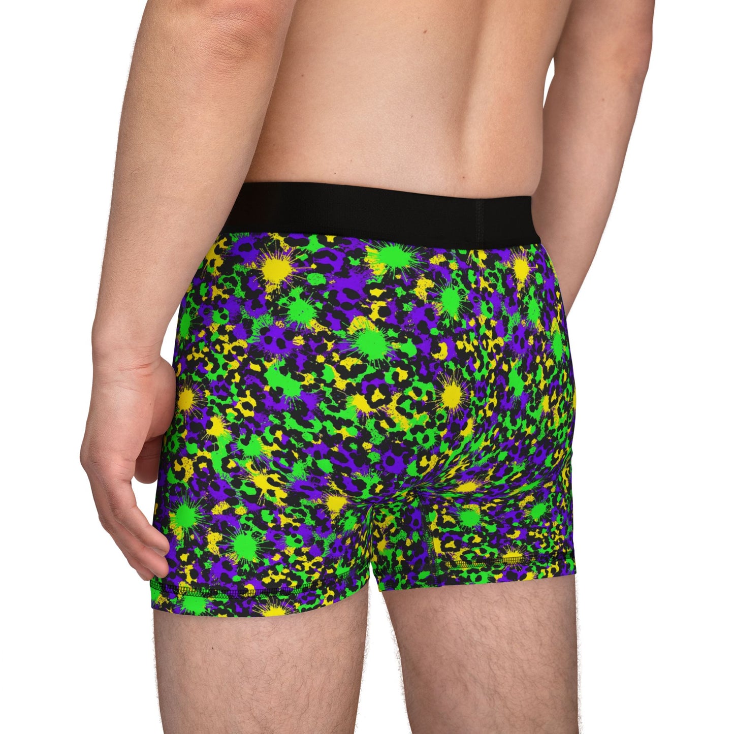 Mardi Gras Cheetah Print Men’s Boxer Briefs | Polyamory ENM Pride Underwear, Matching Couples Underwear