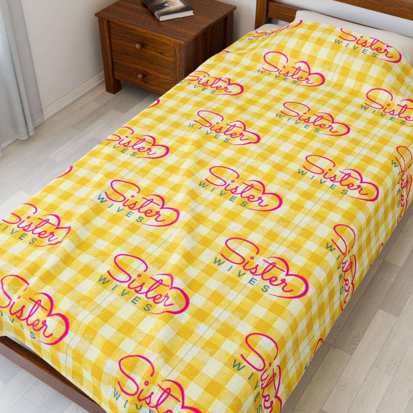 Sister Wives Light Sunflower Gingham Velveteen Plush Blanket