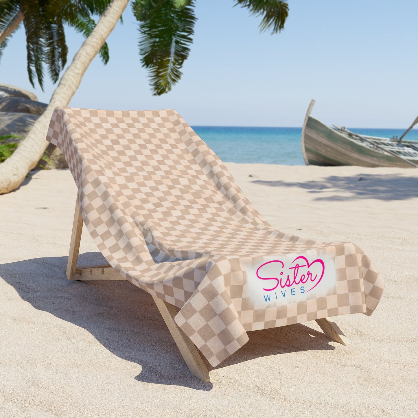 Neutral Checkerboard Beach Towel | Polyamory & ENM Friendly | Lifestyle Cruise, Resort & Pride Towel | Sisterwives Beach & Pool Towel