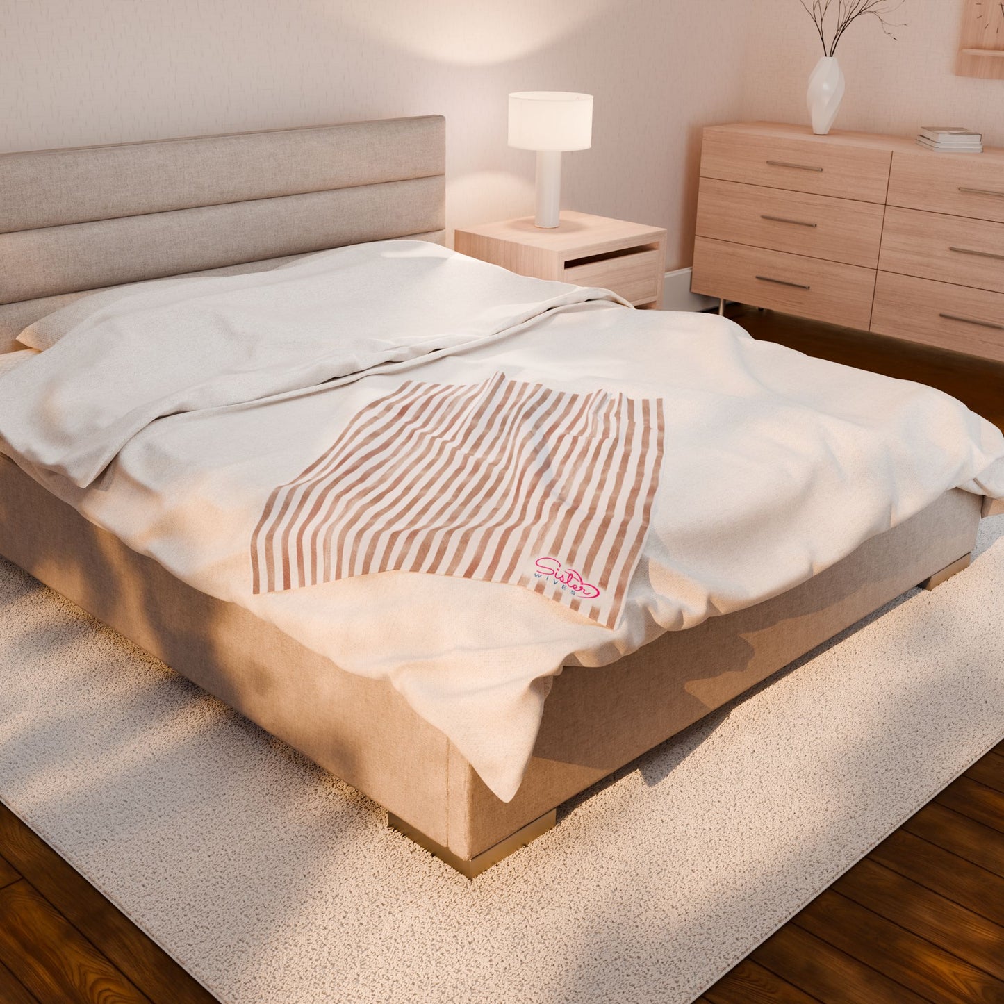 Soft Stripe Throw Blanket – Polyamory Sisterwives ENM Friendly Home Decor | Swinger Lifestyle Cozy Blanket | Minimalist Blush Stripe Throw