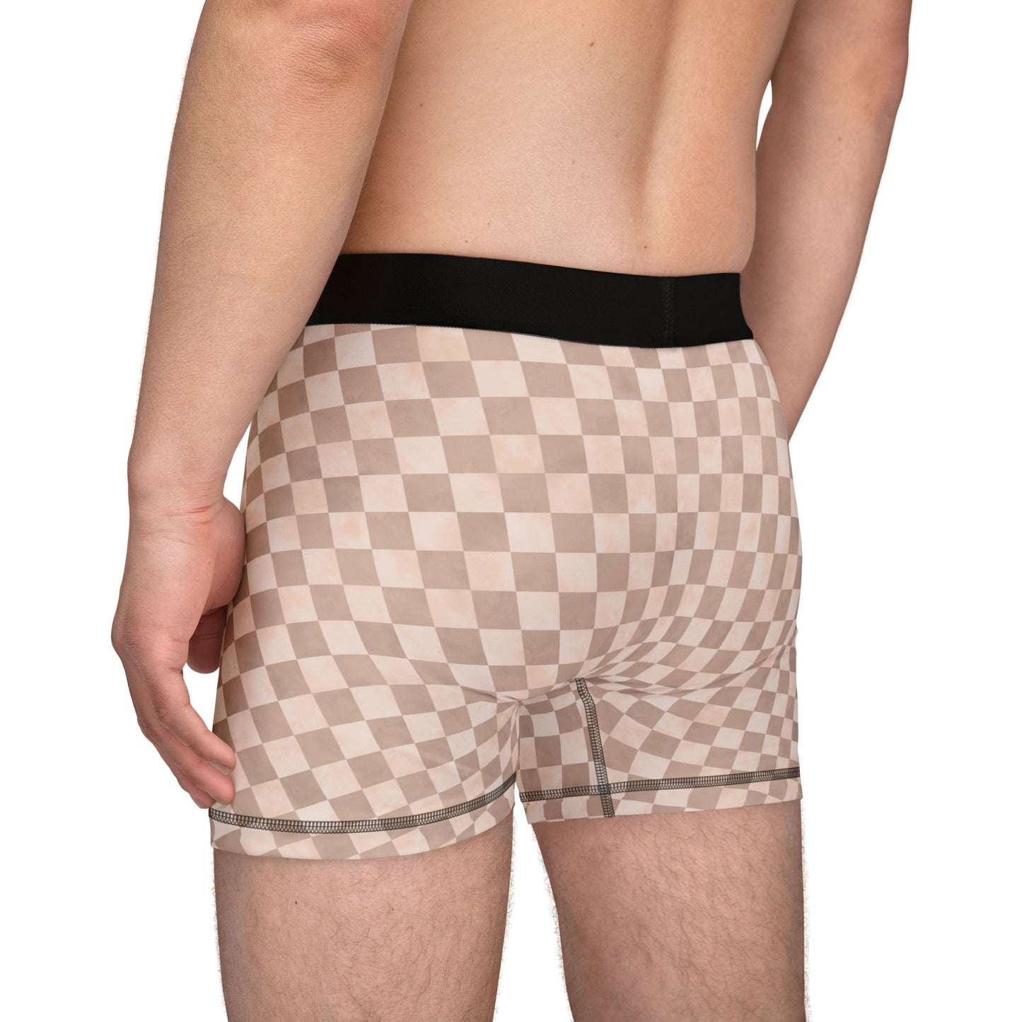 Neutral Checker Men’s Boxer Briefs | Aesthetic Stretch Underwear | ENM & Polyamory Friendly Loungewear