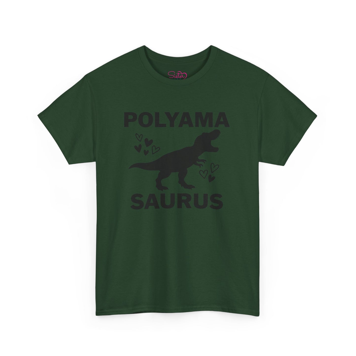 Polyama Saurus Dinosaur Polyamorous Funny Unisex Heavy Cotton Tee - Fun Dinosaur Shirt for Adults, Gift for Birthdays, Parties, Family Outings, Casual Wear