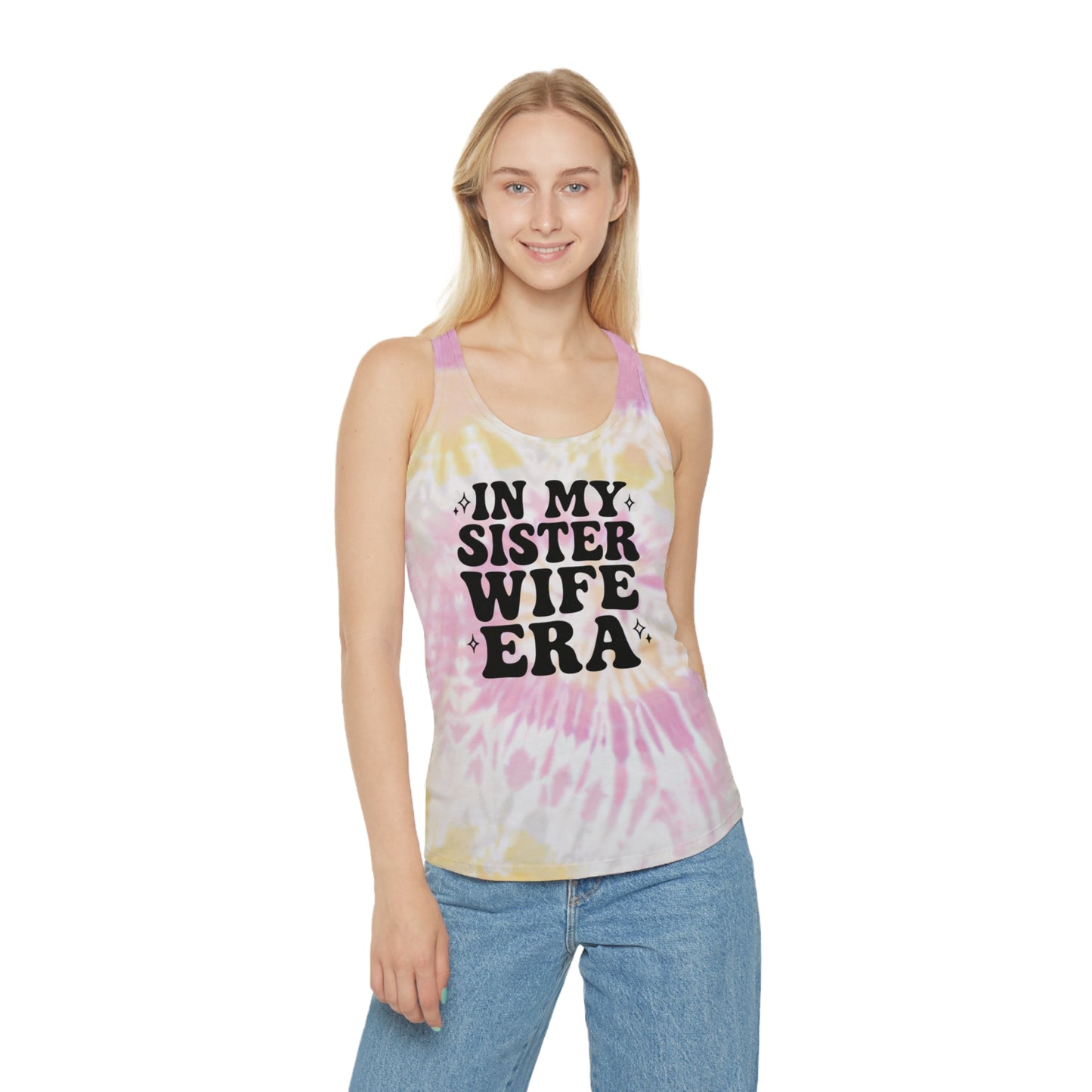 Black In My Sisterwife Era Tie-Dye Tank Top, Summer Casual Wear, Graphic Tee for Bachelorette, Birthday Gift, Festival Style Top, SisterWife Tank Top