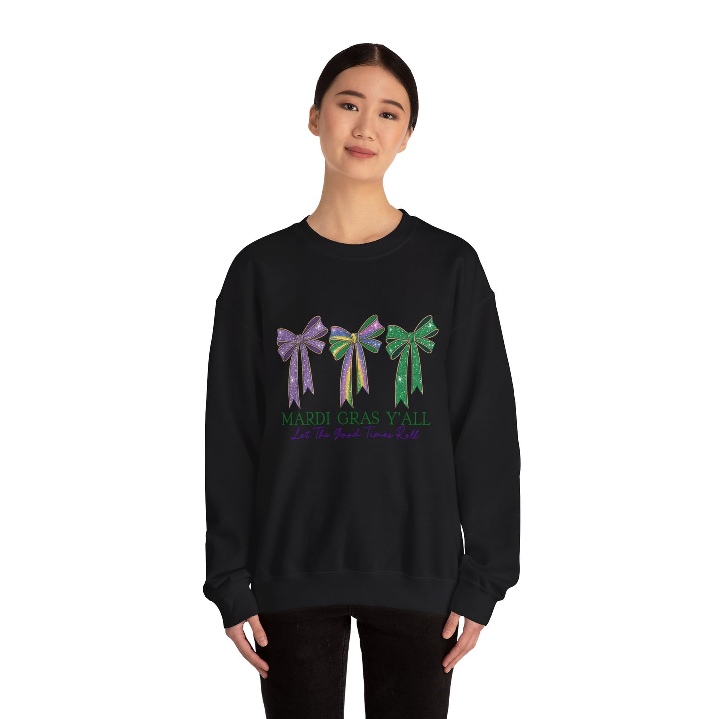 Mardi Gras Y’all Sweatshirt – Polyamorous ENM Throuple Swinger Crewneck | Purple Green Gold Mardi Gras Festival Pullover
