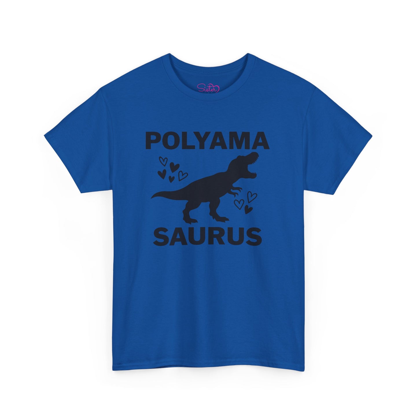 Polyama Saurus Dinosaur Polyamorous Funny Unisex Heavy Cotton Tee - Fun Dinosaur Shirt for Adults, Gift for Birthdays, Parties, Family Outings, Casual Wear