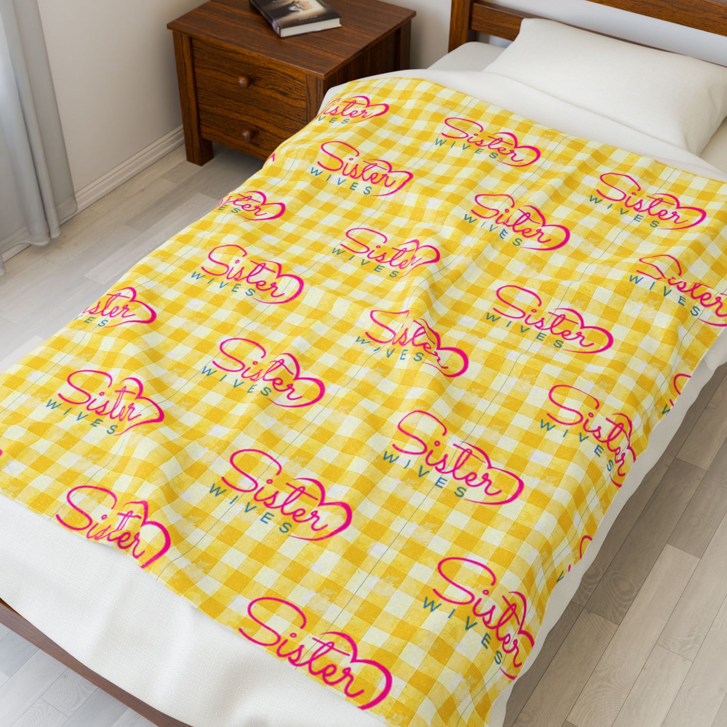 Sister Wives Light Sunflower Gingham Velveteen Plush Blanket