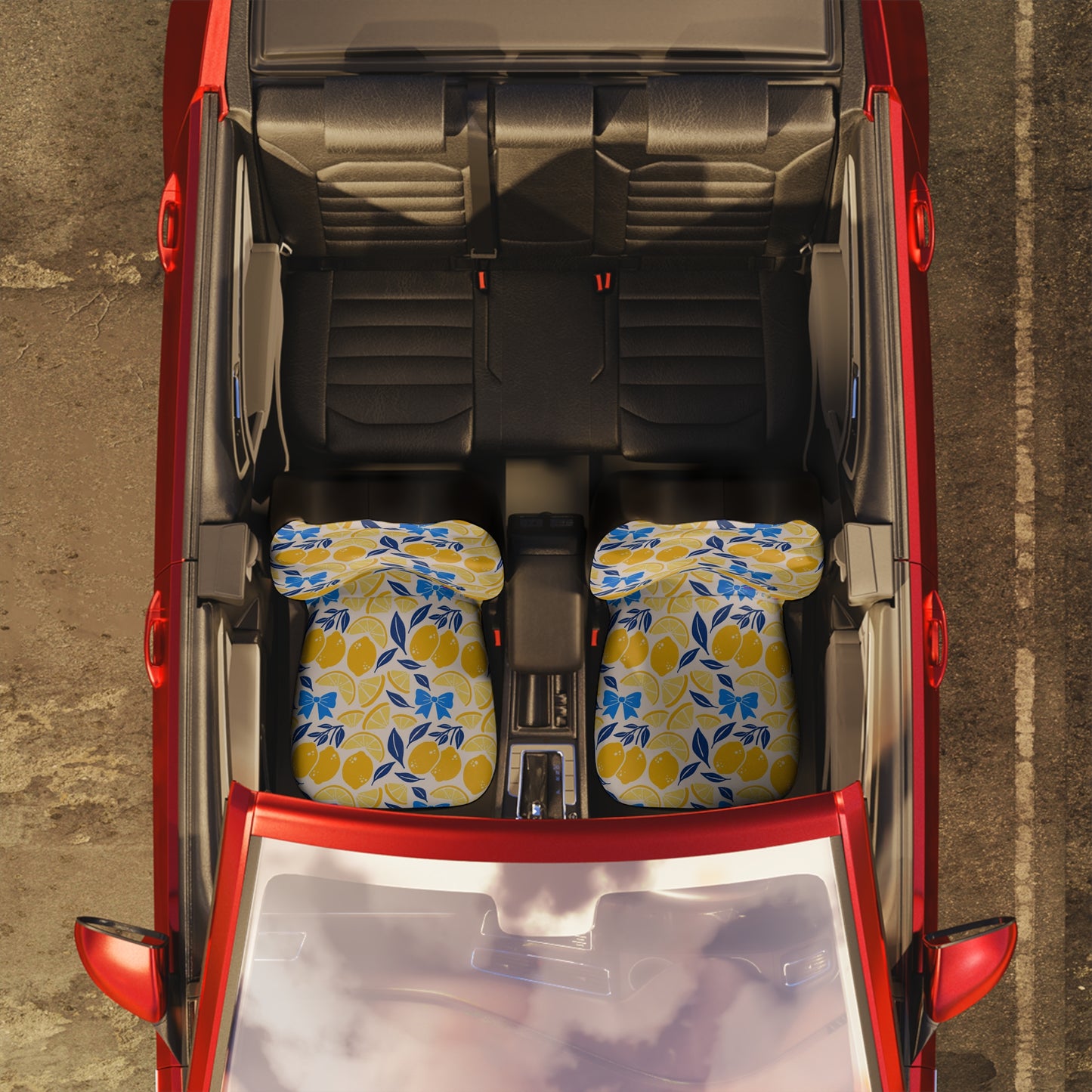 Lemon Car Seat Covers | Blue & Yellow Citrus Auto Decor | Mediterranean Boho Seat Covers | Polyamory & ENM Friendly