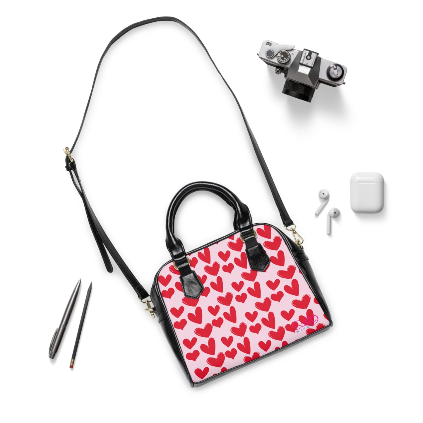 Valentine’s Heart Print Shoulder Handbag – Love-Themed PU Leather Purse, Polyamory & ENM Friendly Gift, Swinger Lifestyle Fashion Bag