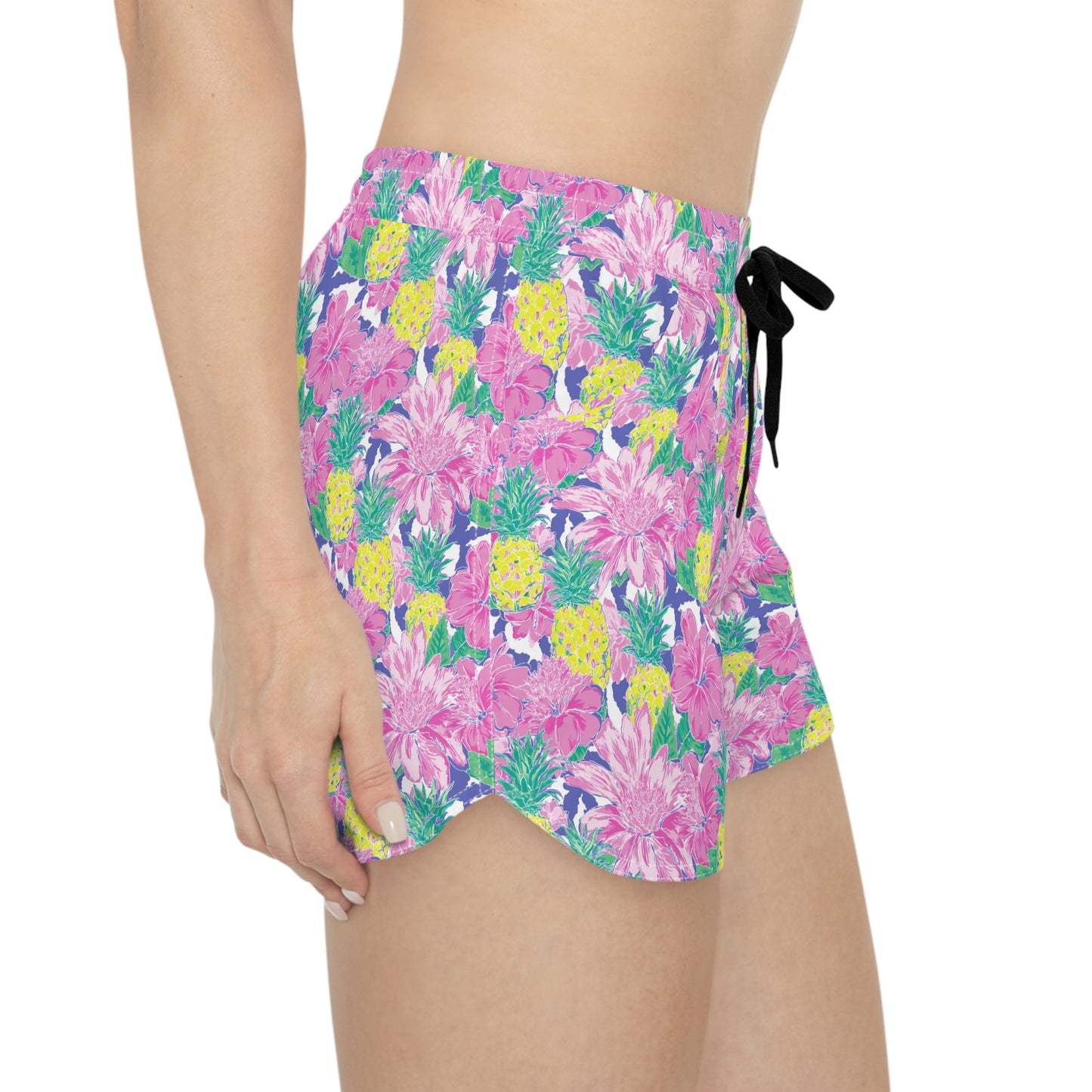 Costal Pineapple Sisterwives Floral Women's Casual Shorts, Summer Beachwear, Vacation Shorts, Cute Lounge Shorts, Pineapple Print Shorts