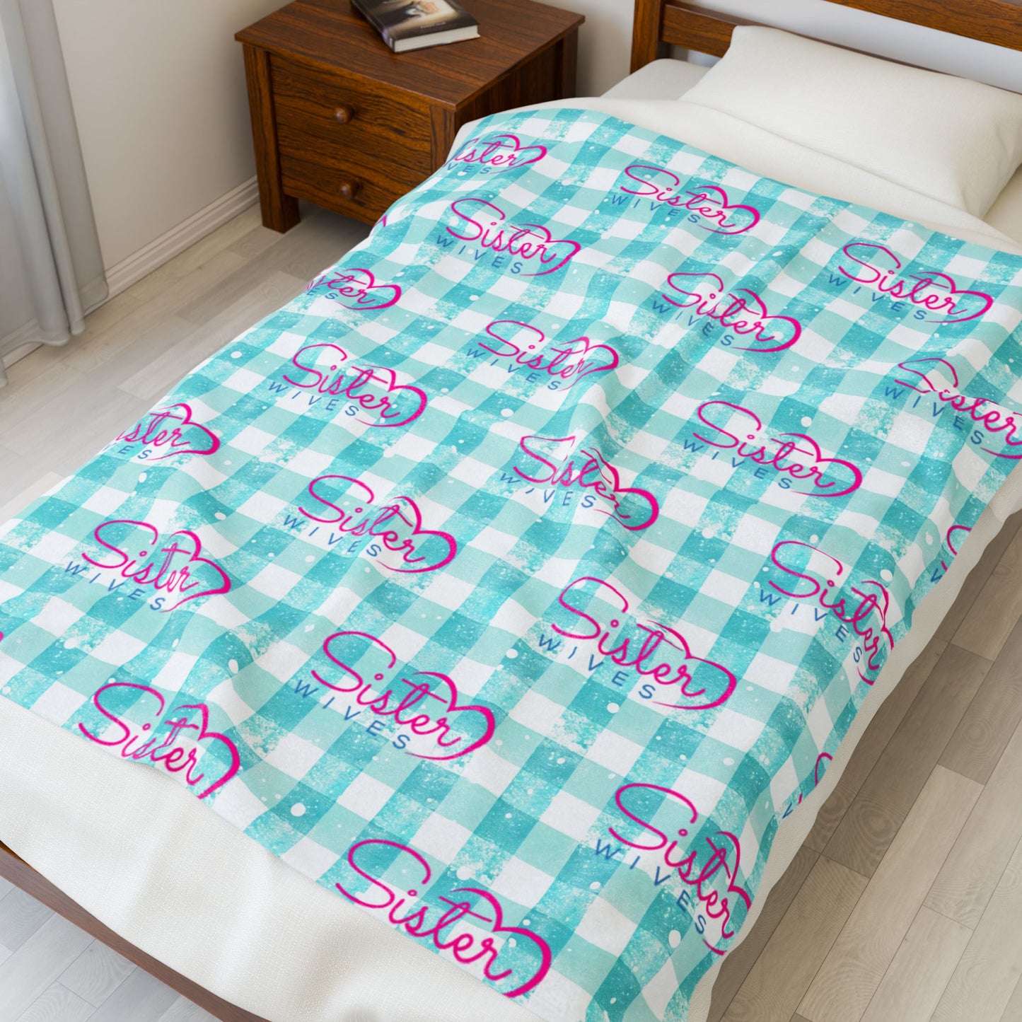 Sister Wives Light Blue Gingham Velveteen Plush Blanket