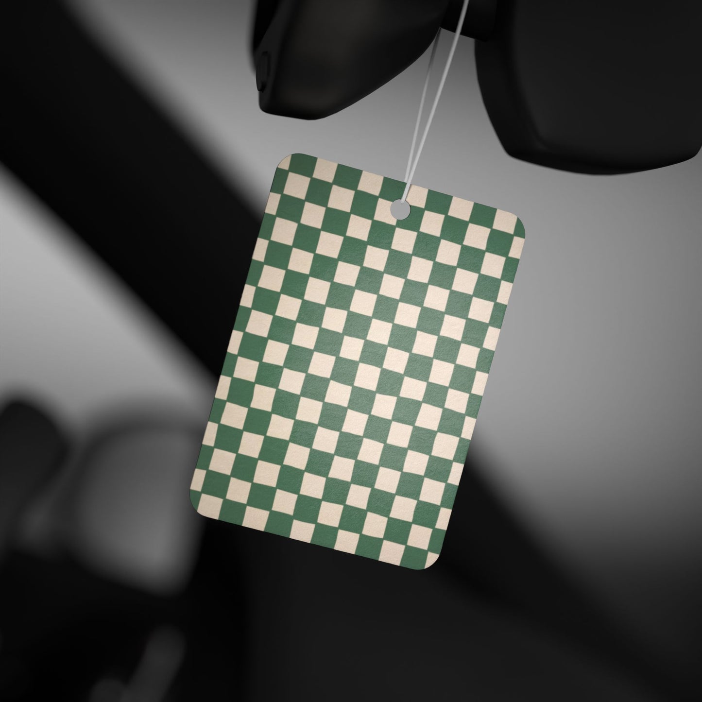 Green Checkered Car Air Freshener – Sage Aesthetic Hanging Diffuser | Pine, New Car & Black Ice Scents