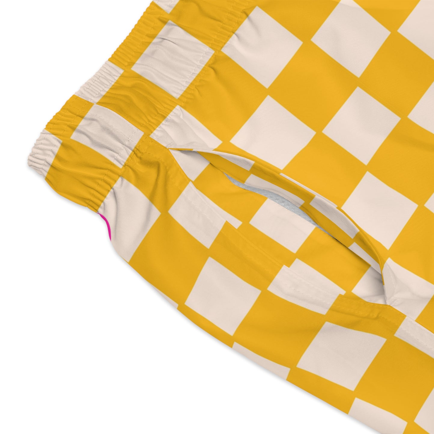 Yellow Checkered Swim Trunks for Men – Retro Fast-Dry Board Shorts with Drawstring | XS–3XL Summer Swimwear