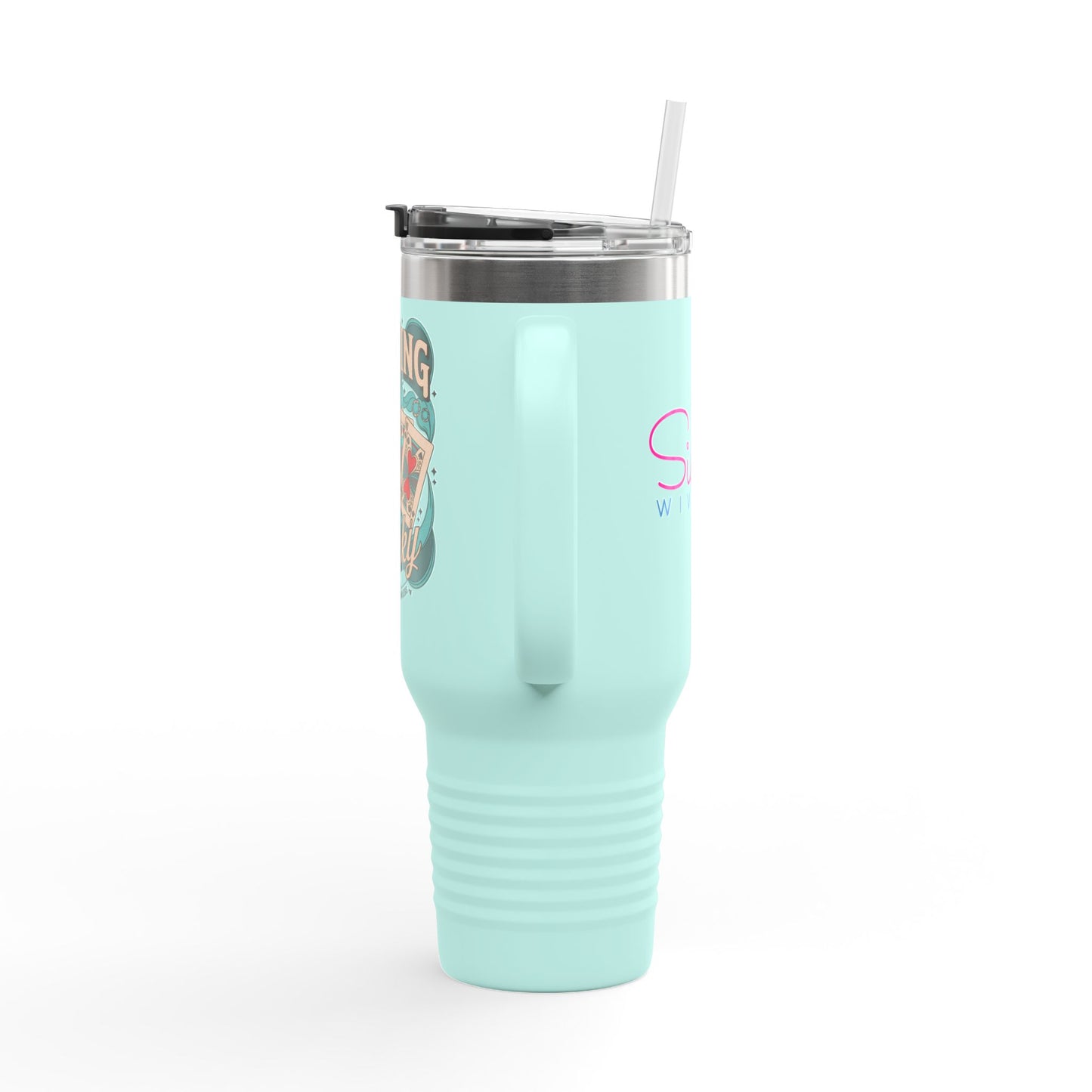 Feeling Lucky 40oz Insulated Travel Mug – Vintage Playing Card Lucky Charm Tumbler with Straw | Stainless Steel BPA-Free Cup