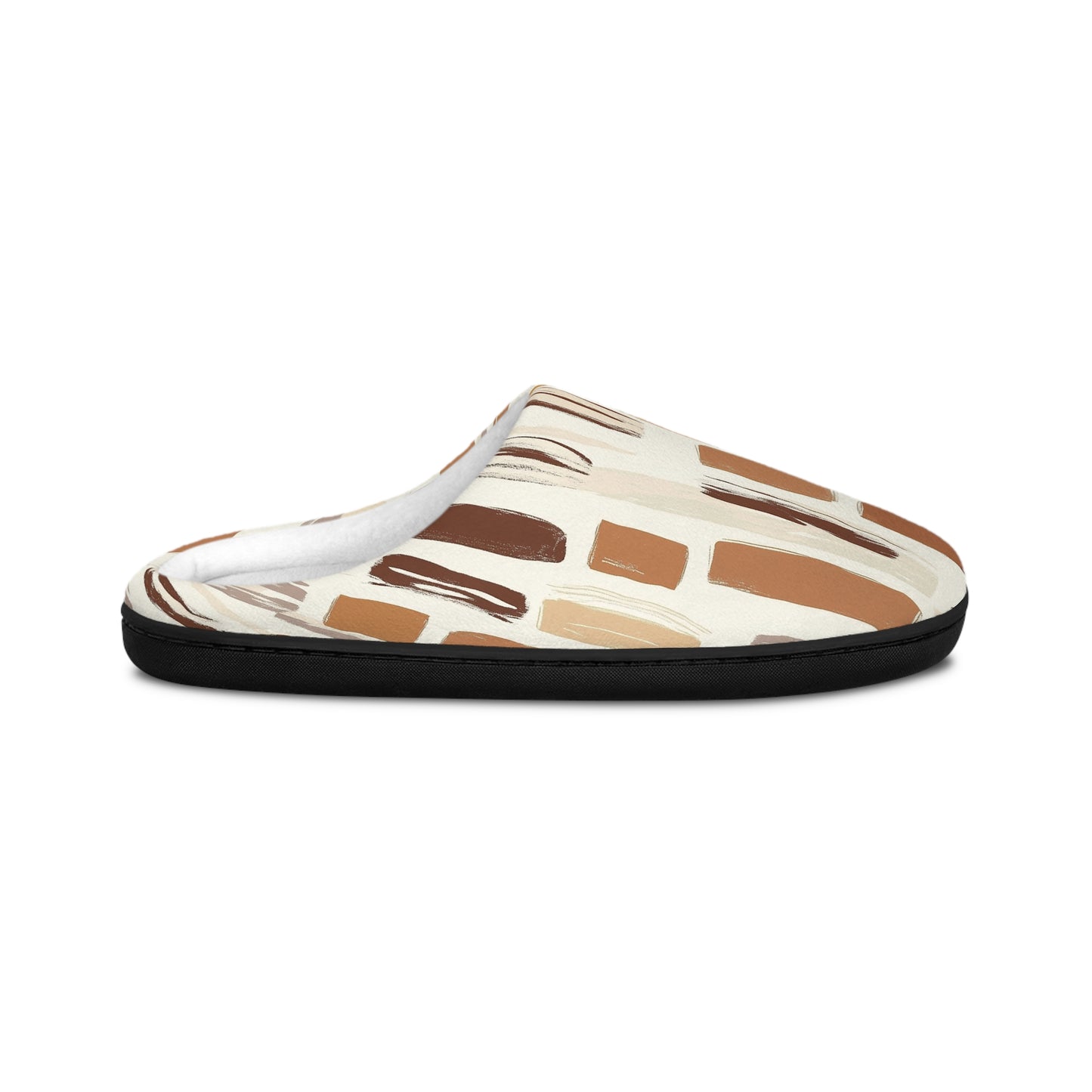 Men’s Neutral Boho Slippers – Abstract Earth Tone Indoor House Shoes | Modern Minimal Cozy Men’s Slippers | Non-Slip Loungewear