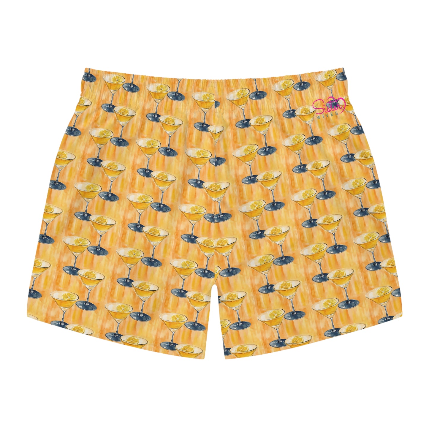 Orange Men’s Cocktail Swim Trunks – Citrus Martini Resort Boardshorts | Polyamory ENM Lifestyle Poolwear | Fast-Dry Summer Swim Shorts