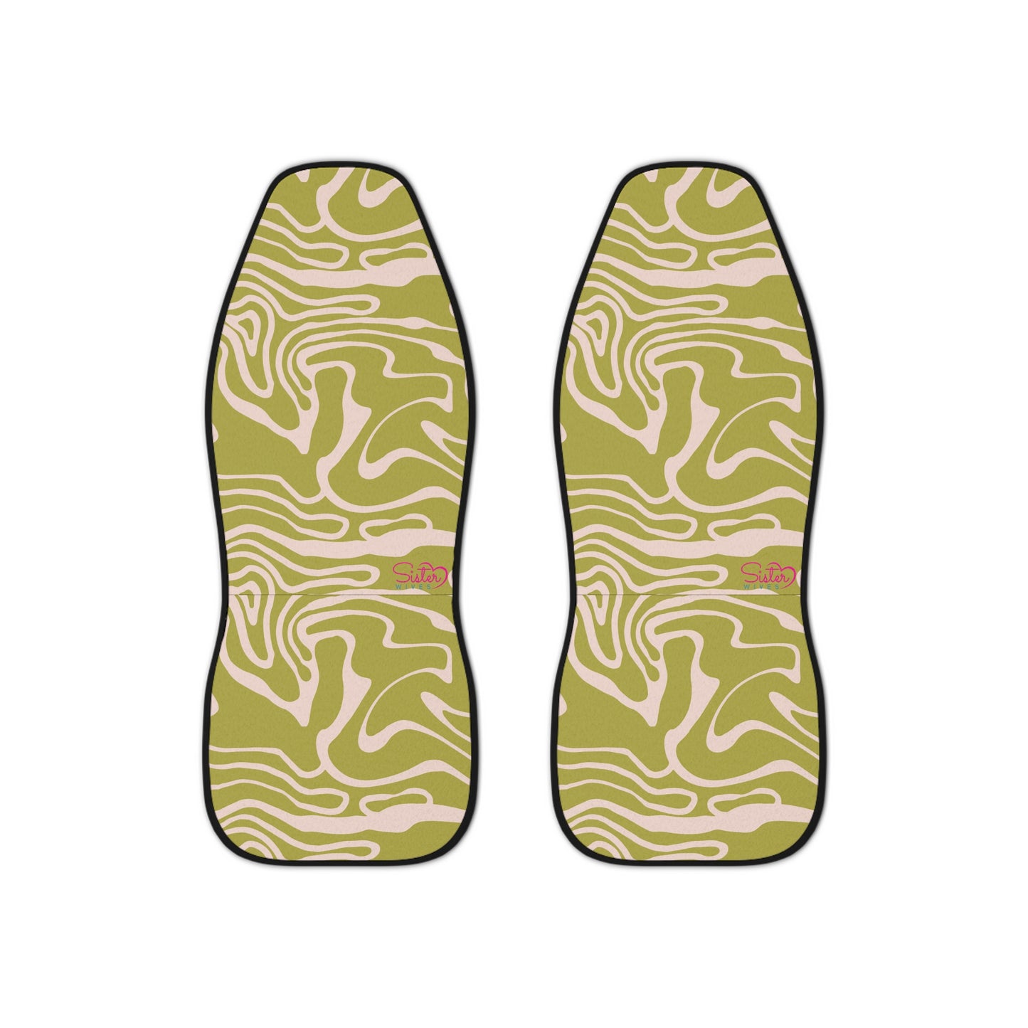 Abstract Green Car Seat Covers | Retro Swirl Boho Auto Decor | Modern Minimalist Seat Covers | Polyamory & ENM Friendly