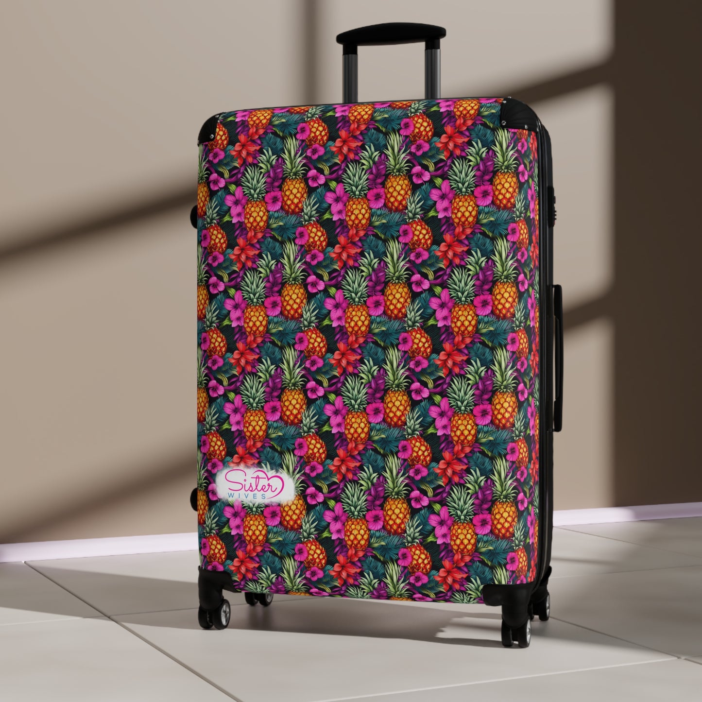 SisterWives Tropical Floral Pineapple Suitcase - Luggage, Travel Gear, Vacation Essential, Summer Adventure Bag, Stylish Travel Accessory