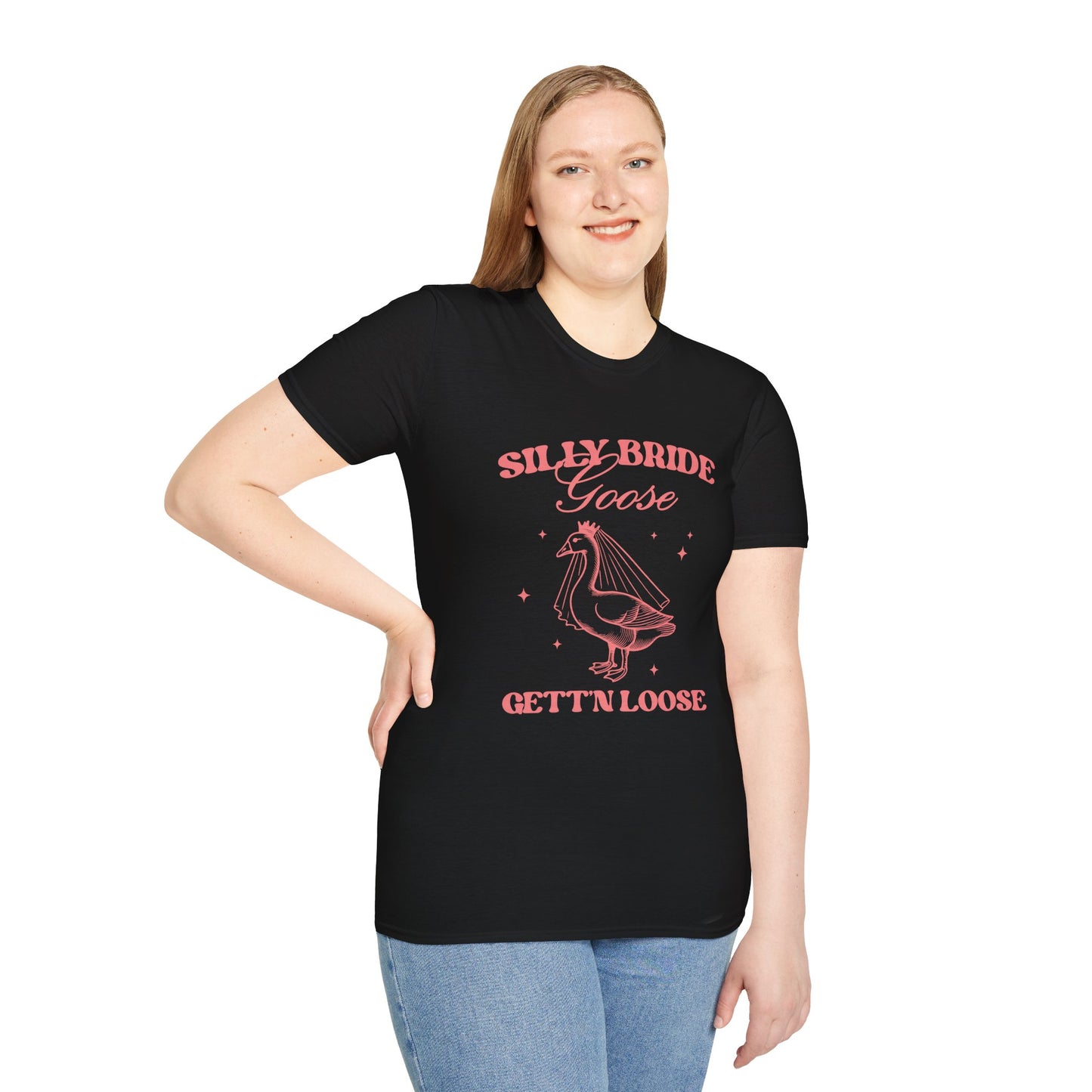 Silly Bride Goose Gettin Loose Shirt – Funny Bachelorette Party Tee, Bride Humor Wedding Shirt, Poly-Friendly Unisex Gildan 64000