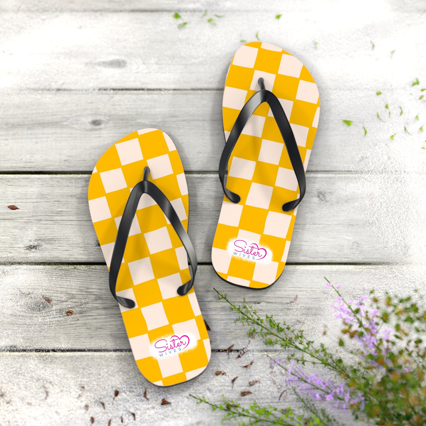 Yellow Checkered Flip Flops | Lightweight Summer Sandals for Travel & Vacation