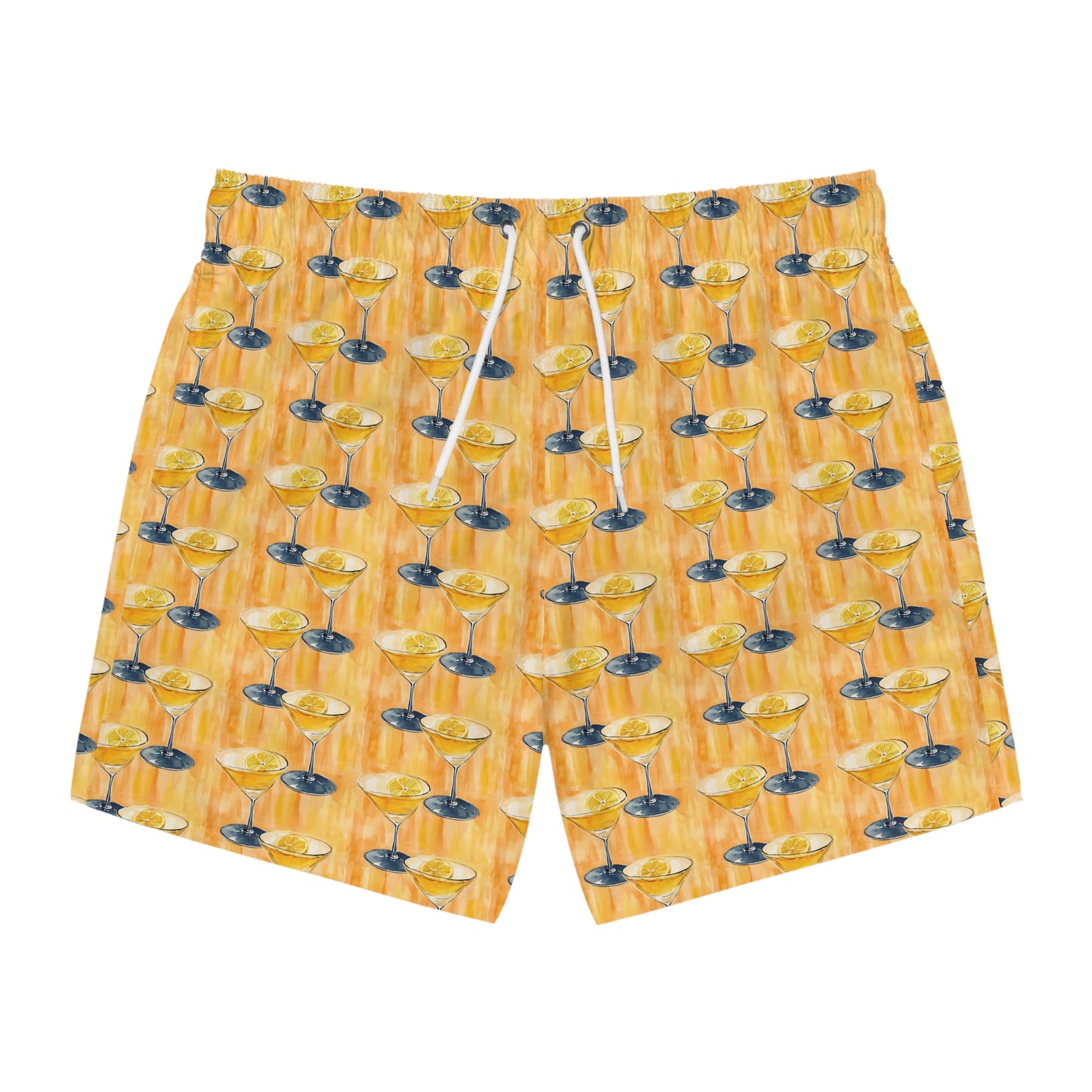 Orange Men’s Cocktail Swim Trunks – Citrus Martini Resort Boardshorts | Polyamory ENM Lifestyle Poolwear | Fast-Dry Summer Swim Shorts