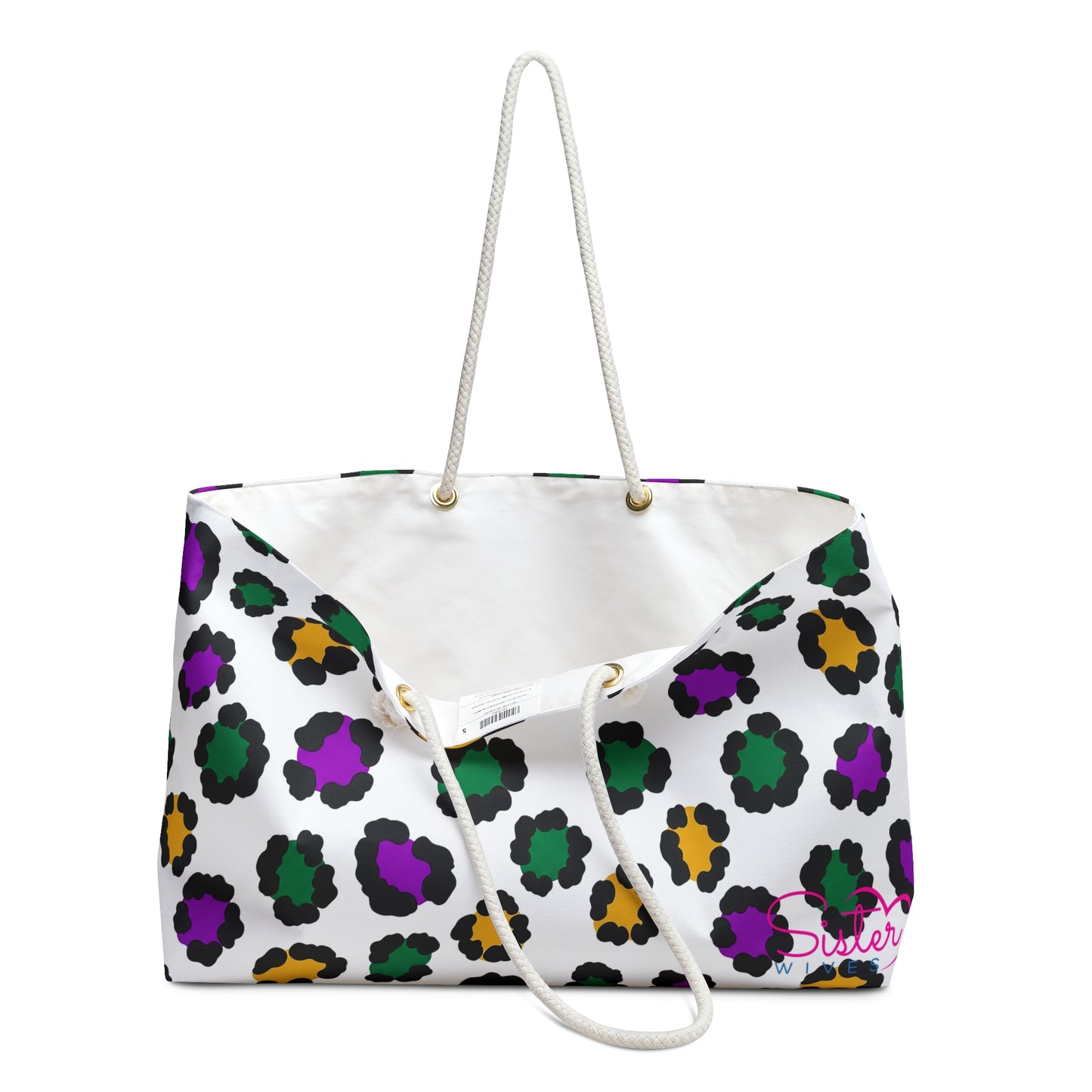 Mardi Gras Cheetah Print Weekender Bag | Polyamory ENM Friendly Travel Tote | Matching Couple & Throuple Overnight Bag | Festival & Cruise Carryall