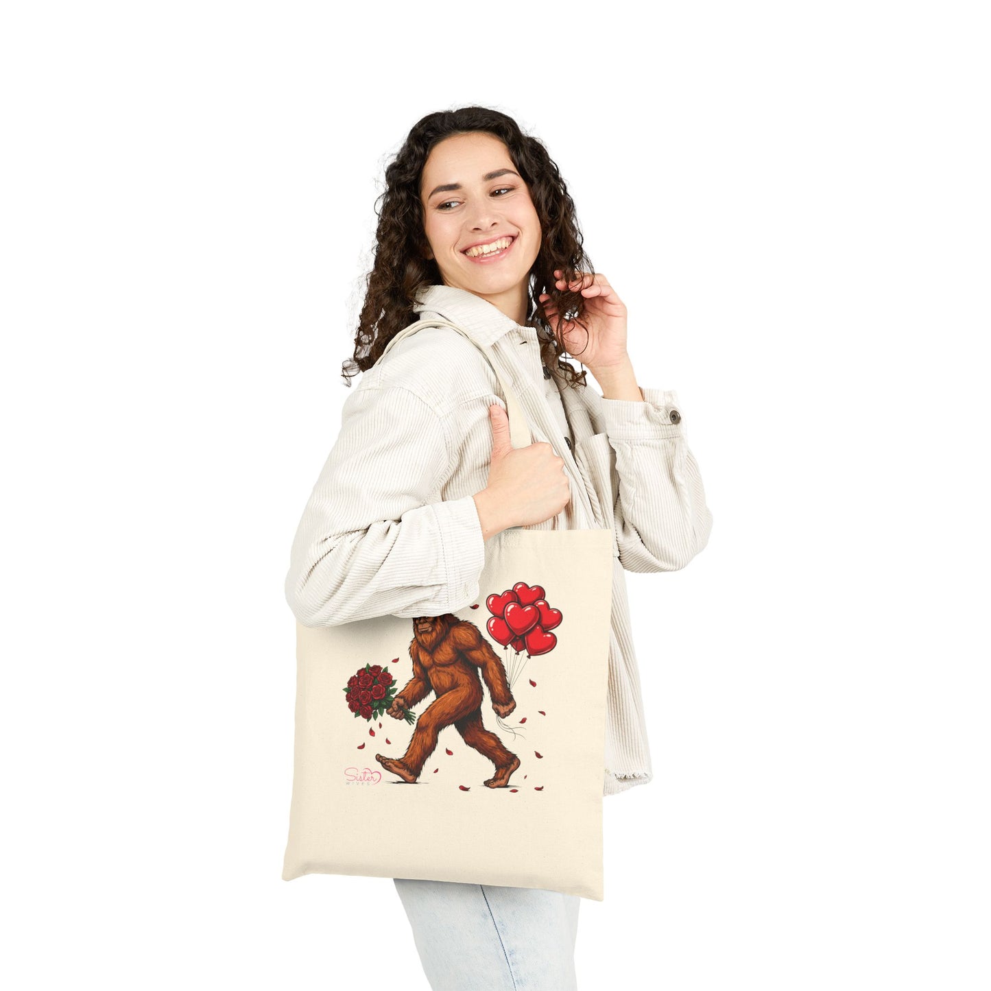 Bigfoot Tote Bag with Flowers | Chosen Family & ENM Canvas Tote | Playful Cryptid Aesthetic Bag | Polyamory Friendly Gift