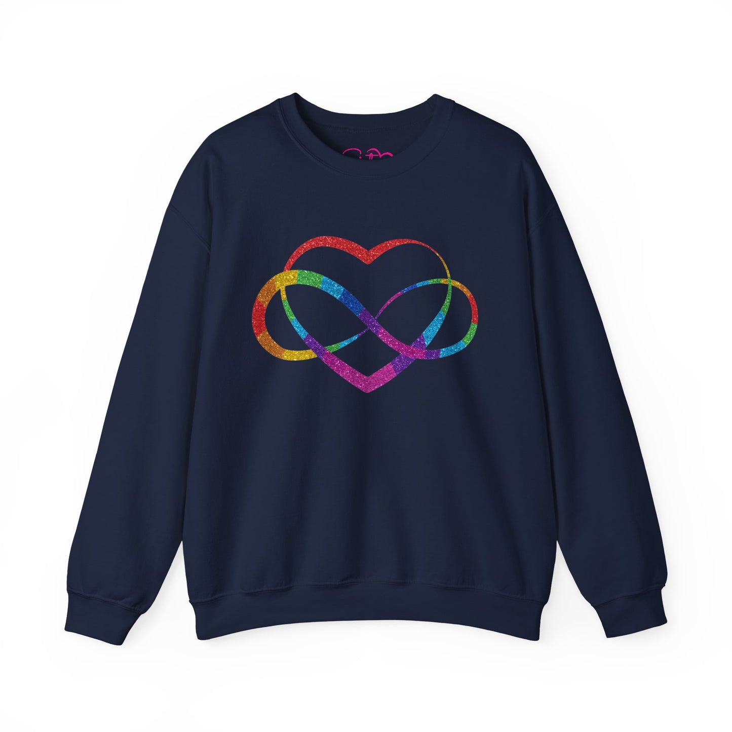 Infinity Heart Crewneck Sweatshirt | Polyamory & ENM Symbol Pullover | LGBTQ+ Inclusive Chosen Family Apparel | Cozy Pride Sweatshirt