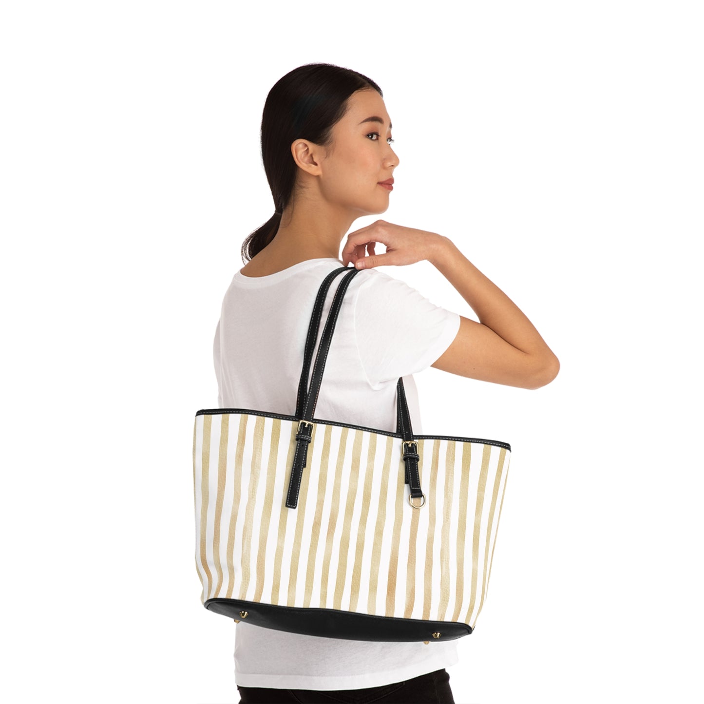 XL Stripe Shoulder Purse – Polyamory Sisterwives ENM Friendly Tote | Swinger Lifestyle Handbag | Soft Blush Minimalist Weekend Bag
