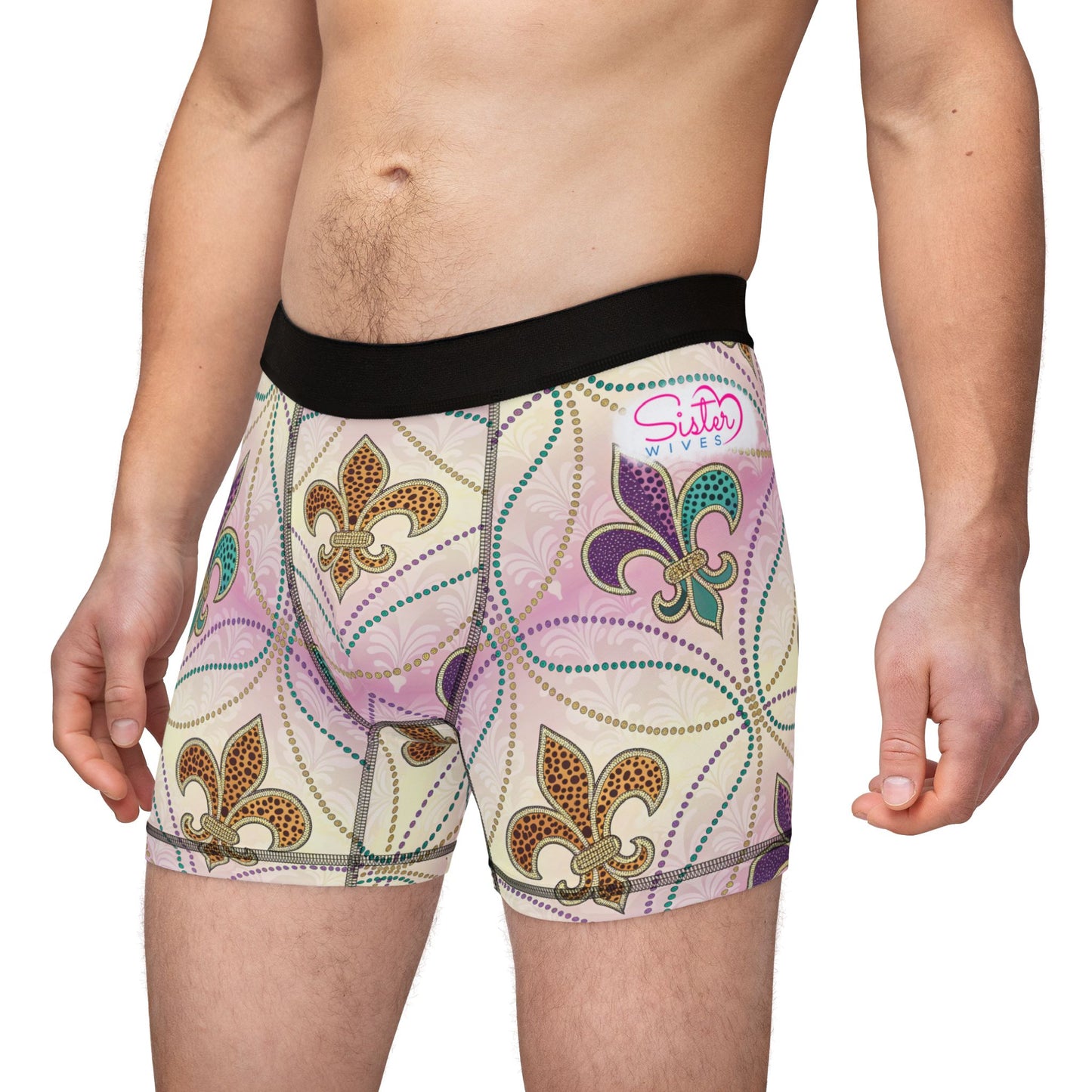 Mardi Gras Cheetah Print Men’s Boxer Briefs | Polyamory ENM Pride Underwear, Matching Couples Underwear