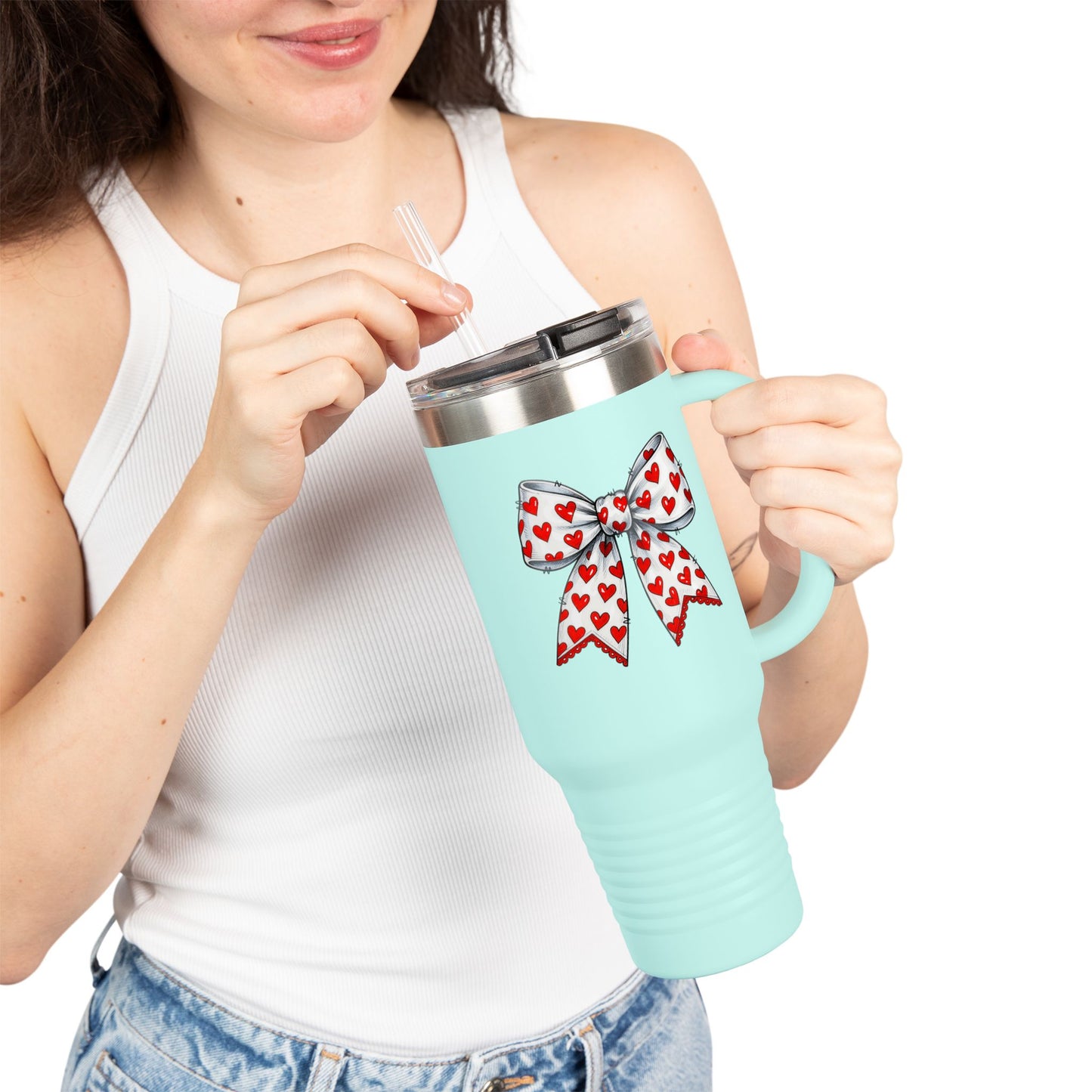 Coquette Bow 40oz Insulated Travel Mug – Coquette Aesthetic Stainless Steel Tumbler with Straw | Cute Feminine BPA-Free Cup