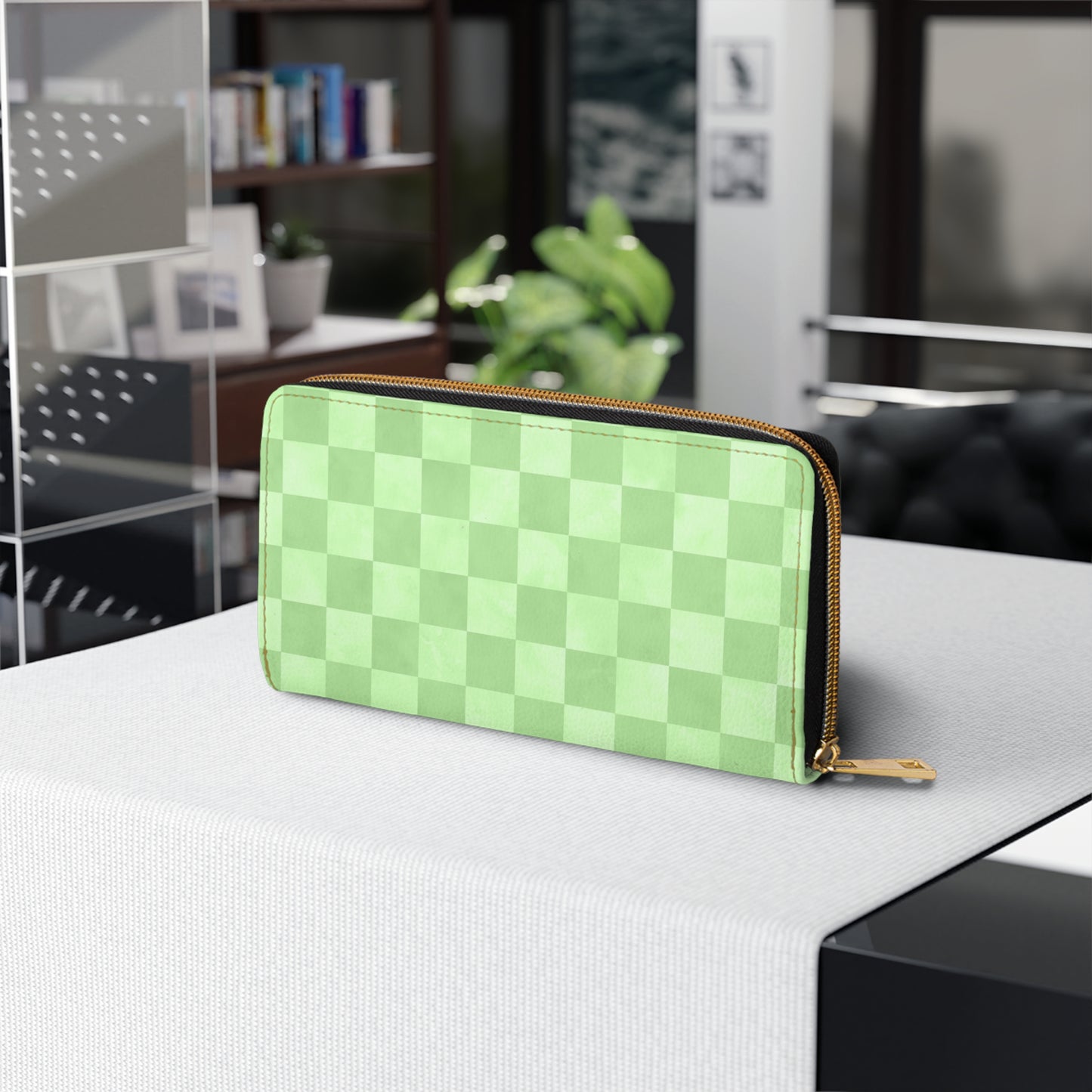 Checkered Green Zipper Wallet | Polyamory Friendly Accessory | ENM Lifestyle Wallet | Inclusive Chosen Family Gift | Colorful Retro Checker Wallet