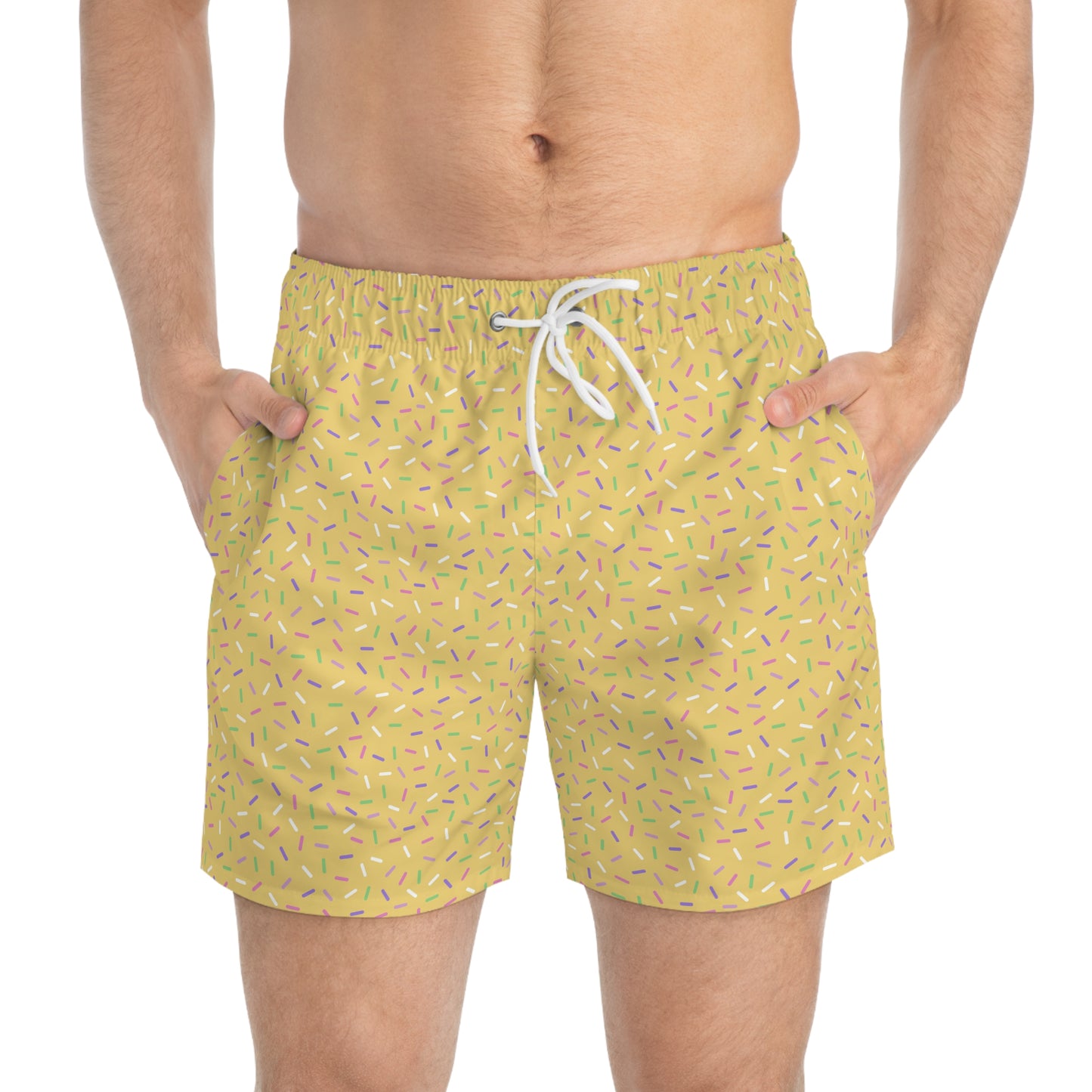 Men’s Rainbow Sprinkle Swim Trunks – Pastel Confetti Summer Swim Shorts, Fun Pool & Beach Board Shorts, Fast-Dry AOP Trunks