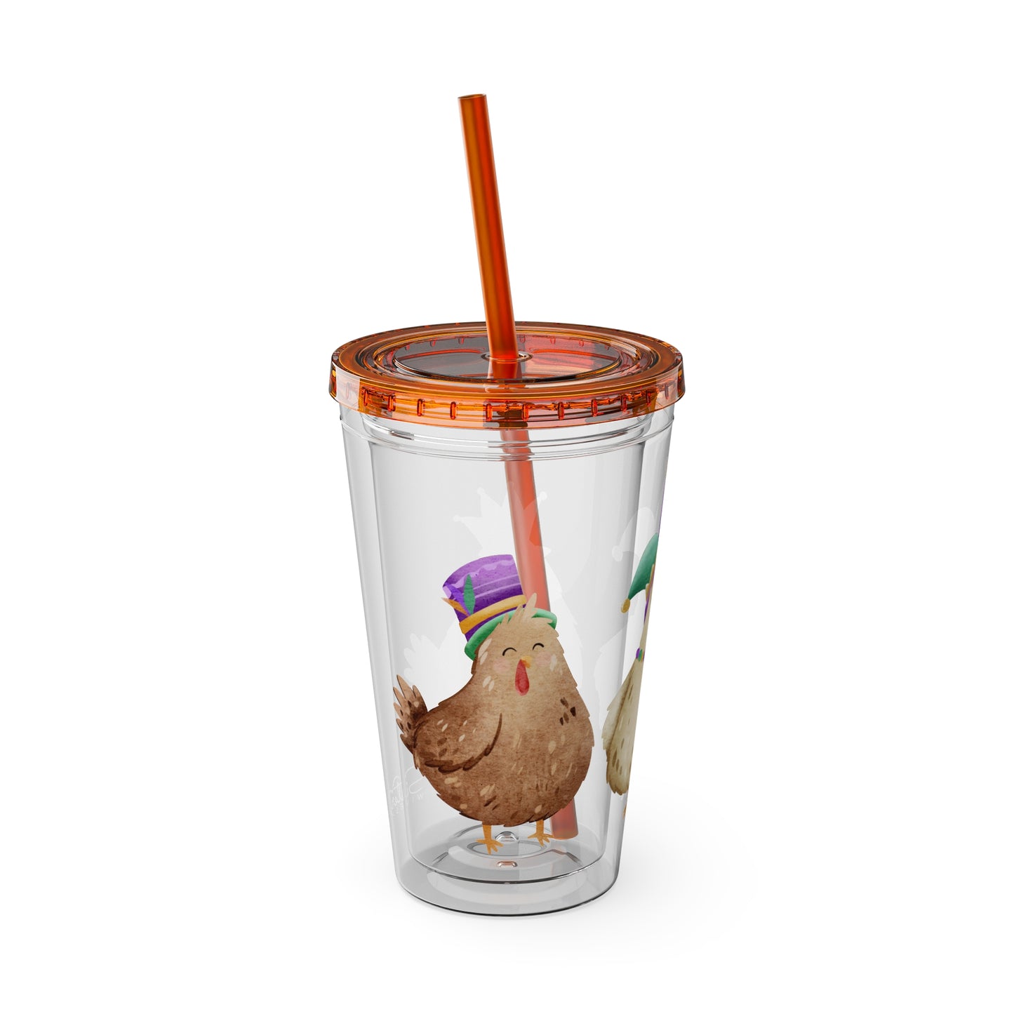 Mardi Gras Chicken 16oz Sunsplash Tumbler | Funny Farm Chicken Drink Cup | Cajun Mardi Gras Drinkware | Colorful Chicken Lover Gift | Farmhouse Humor Tumbler