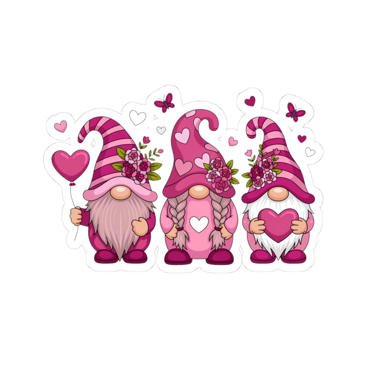 Valentine’s Throuple Gnome Kiss-Cut Sticker | Polyamory ENM Pride Vinyl Decal | Chosen Family Gnomes | Swinger & Non-Monogamy Love Sticker