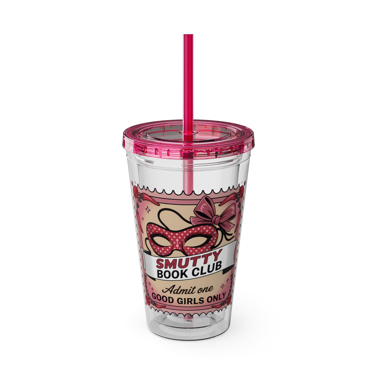 Admit One: Smutty Book Club – 16oz Sunsplash Tumbler | Polyamory Pride Cup | ENM Lifestyle Drinkware | Swinger Aesthetic Travel Cup | Spicy Romance Reader Gift | Poly, Open Relationship,...
