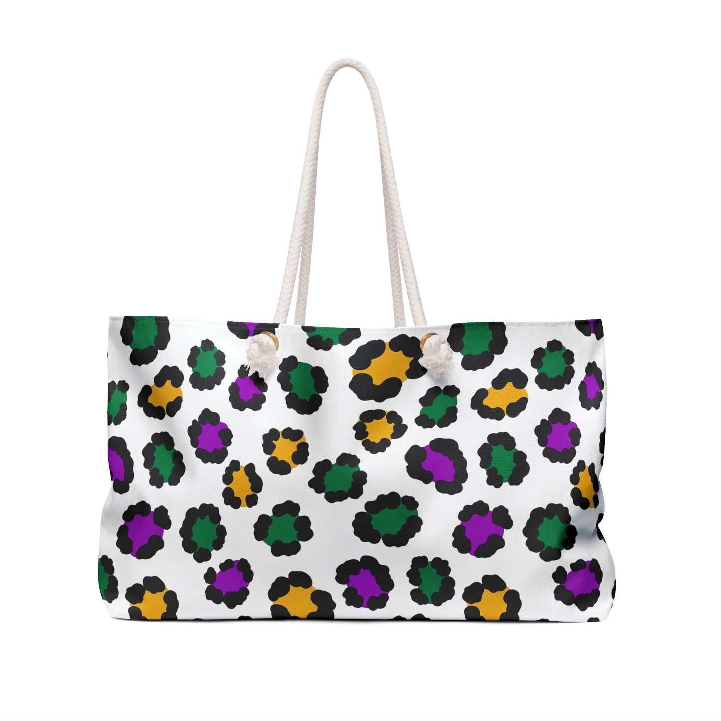 Mardi Gras Cheetah Print Weekender Bag | Polyamory ENM Friendly Travel Tote | Matching Couple & Throuple Overnight Bag | Festival & Cruise Carryall