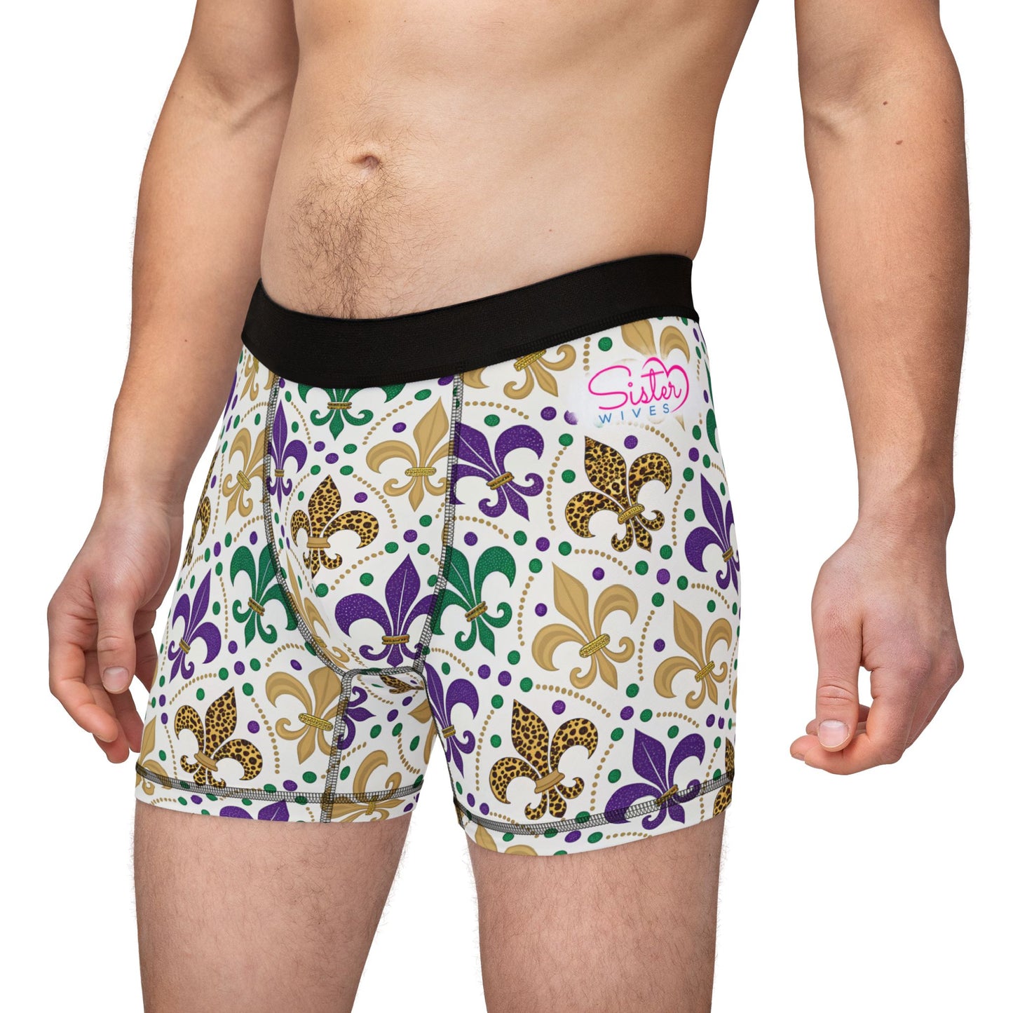 Mardi Gras Cheetah Print Men’s Boxer Briefs | Polyamory ENM Pride Underwear, Matching Couples Underwear