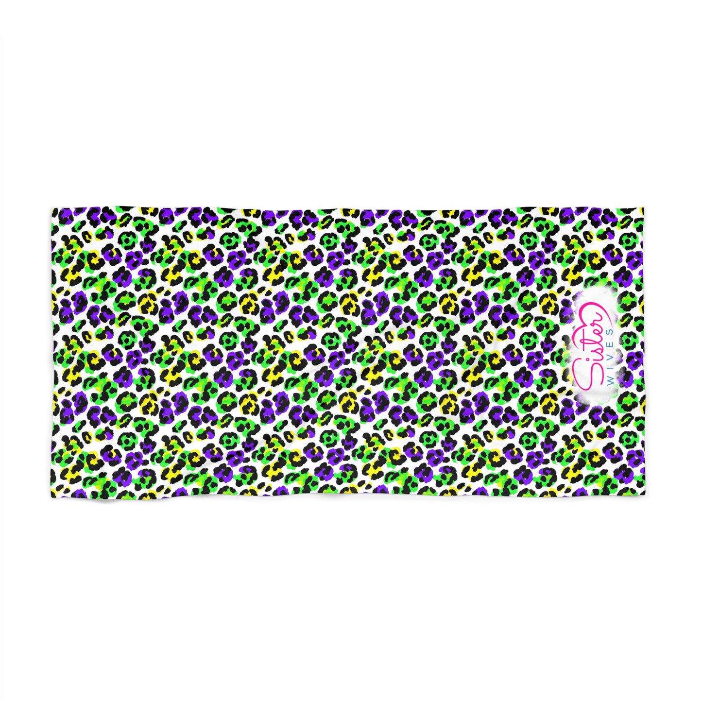 Mardi Gras Cheetah Print Beach Towel | Polyamory ENM Friendly | Matching Couple & Throuple Towel | Festival Cruise Pool & Resort Towel