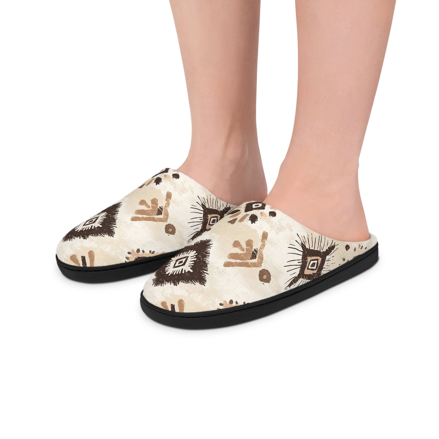 Men’s Neutral Boho Slippers – Abstract Earth Tone Indoor House Shoes | Modern Minimal Cozy Men’s Slippers | Non-Slip Loungewear
