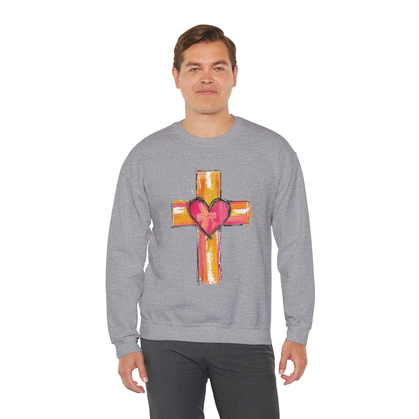 Cross with Heart Crewneck Sweatshirt | Love-Centered Faith Pullover | Inclusive Christian Apparel | Cozy Spiritual Sweatshirt