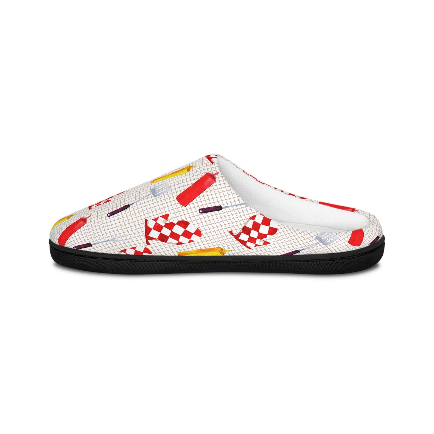 Men’s BBQ Slippers – Grill & Cookout Indoor House Shoes | Funny Food Print Slippers | Cozy Non-Slip Men’s Slippers