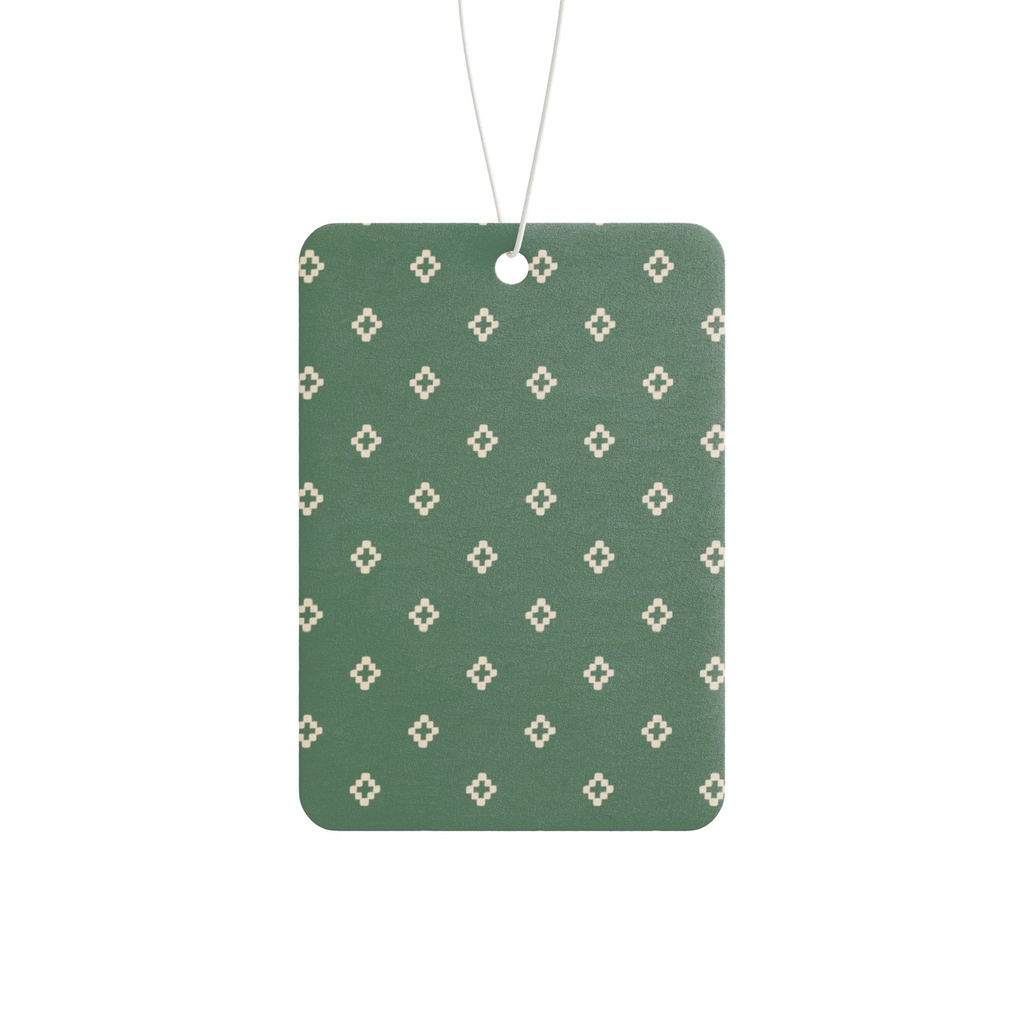 Green Geometric Car Air Freshener – Vintage Neutral Aesthetic Hanging Diffuser | Pine, New Car & Black Ice Scents