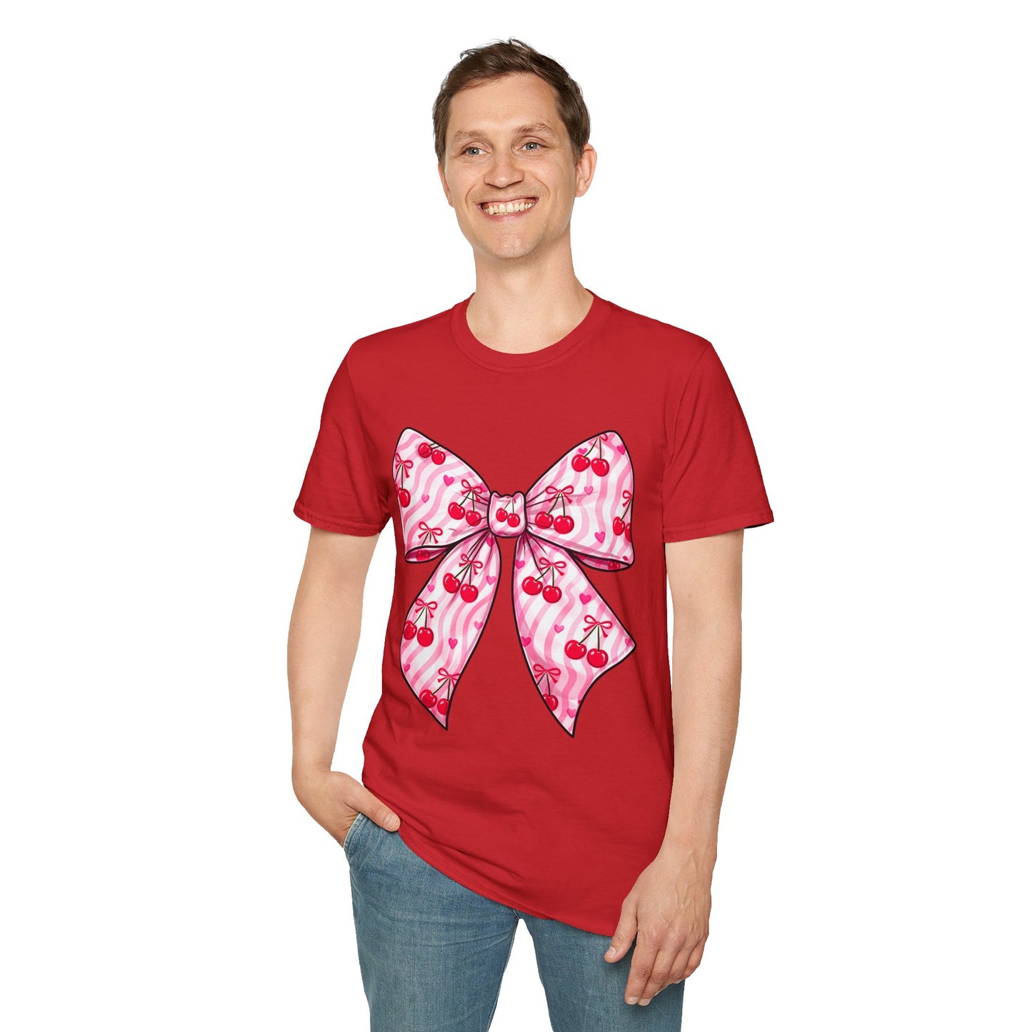 Valentine's Day Red Coquette Bow Shirt – Flirty Valentine Bow T-Shirt, Polyamory ENM Non-Monogamy Symbol Tee, Unisex Gildan 64000