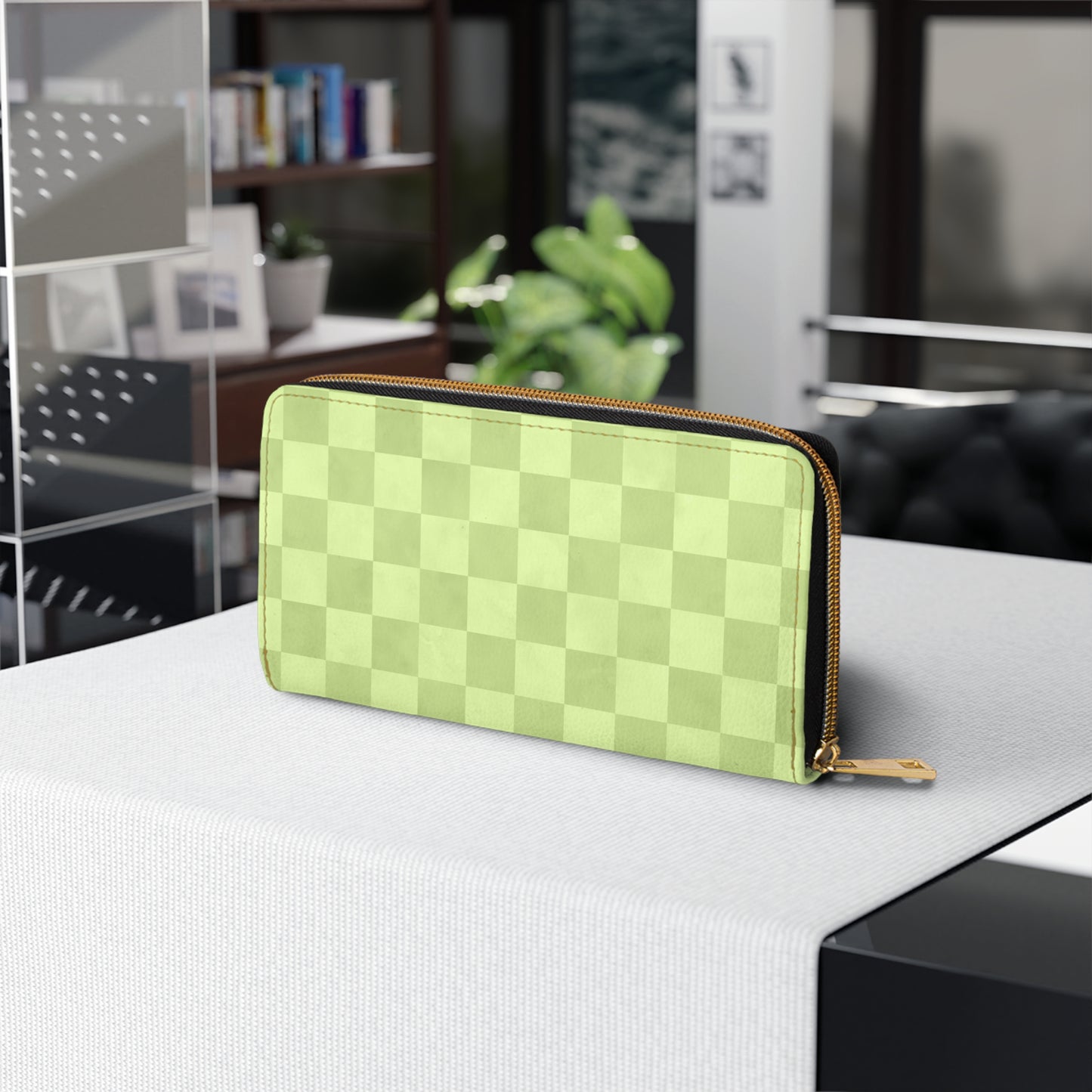 Checkered Green Zipper Wallet | Polyamory Friendly Accessory | ENM Lifestyle Wallet | Inclusive Chosen Family Gift | Colorful Retro Checker Wallet