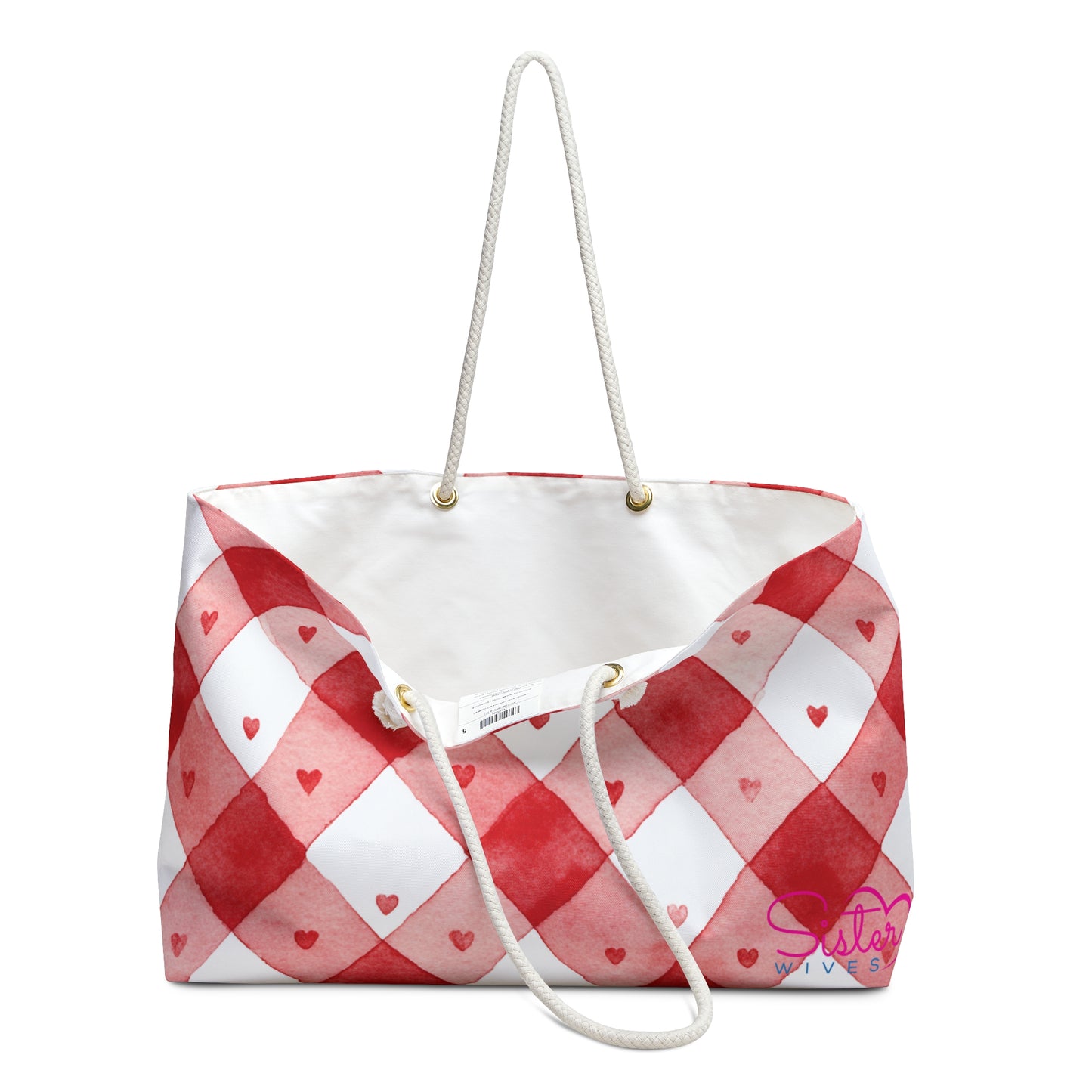 Valentine Red & Pink Weekender Bag | Romantic Heart & Checkered Patterns | Polyamory-Friendly Travel Bag | Cute Getaway Tote for Couples & Throuples